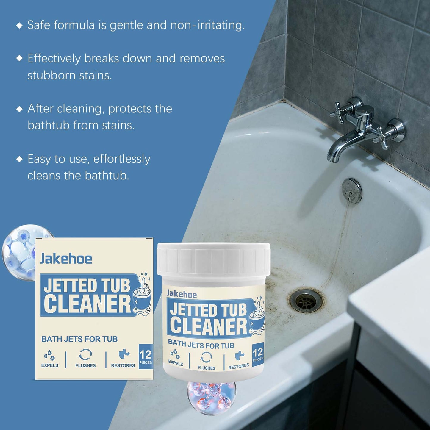 JAKEHOE Jet Bath Cleaner Pads Deeply Clean And Remove Stains, Leaving Surfaces Shiny And Smooth, Even Out Limescale And Dirt.