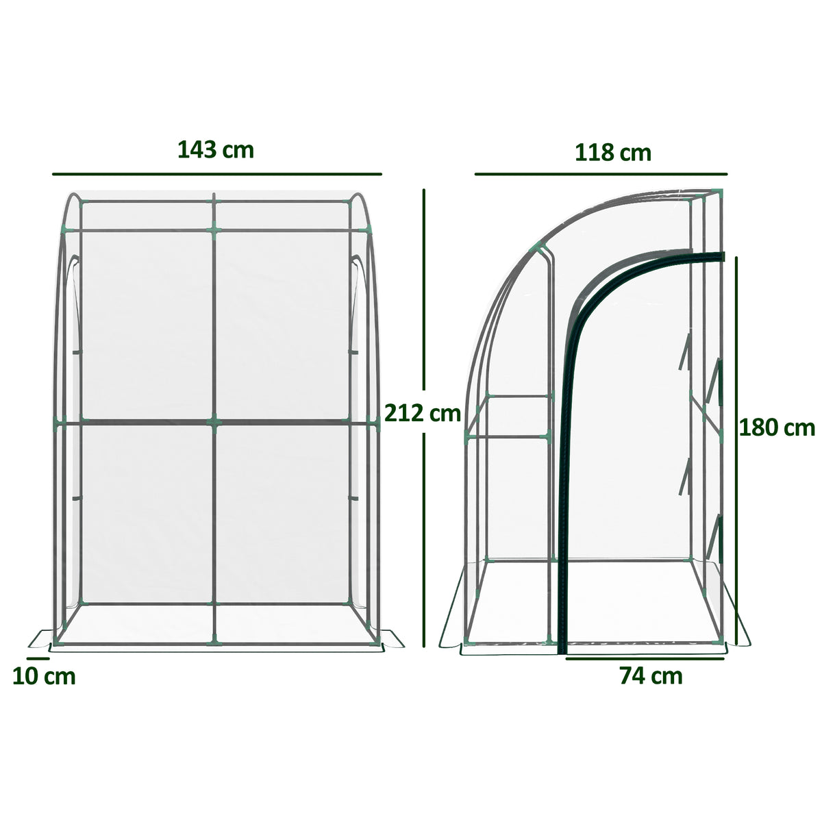 143cm X 118cm Walk-In Lean To Greenhouse, With Accessories