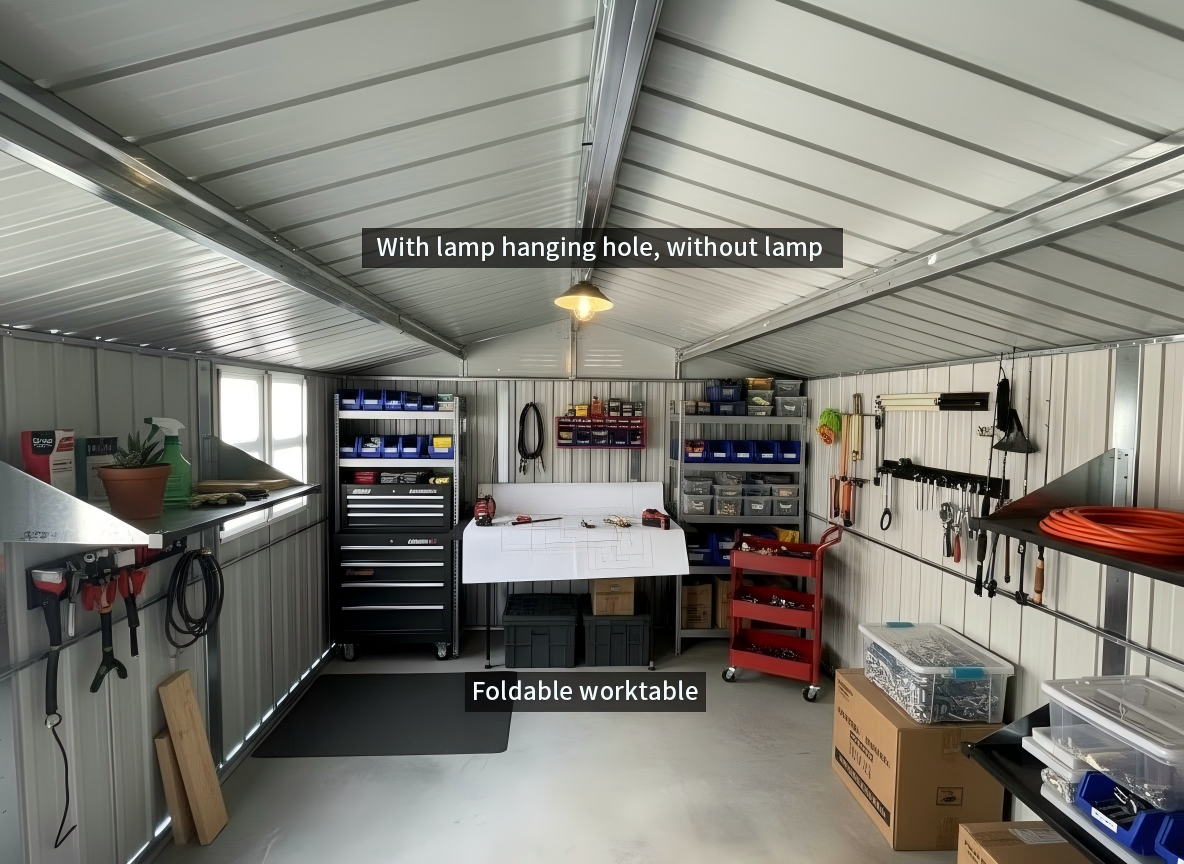 12x10 Ft Metal Garden Sheds Outdoor Storage Sheds Grey With Window With Goods Shelves