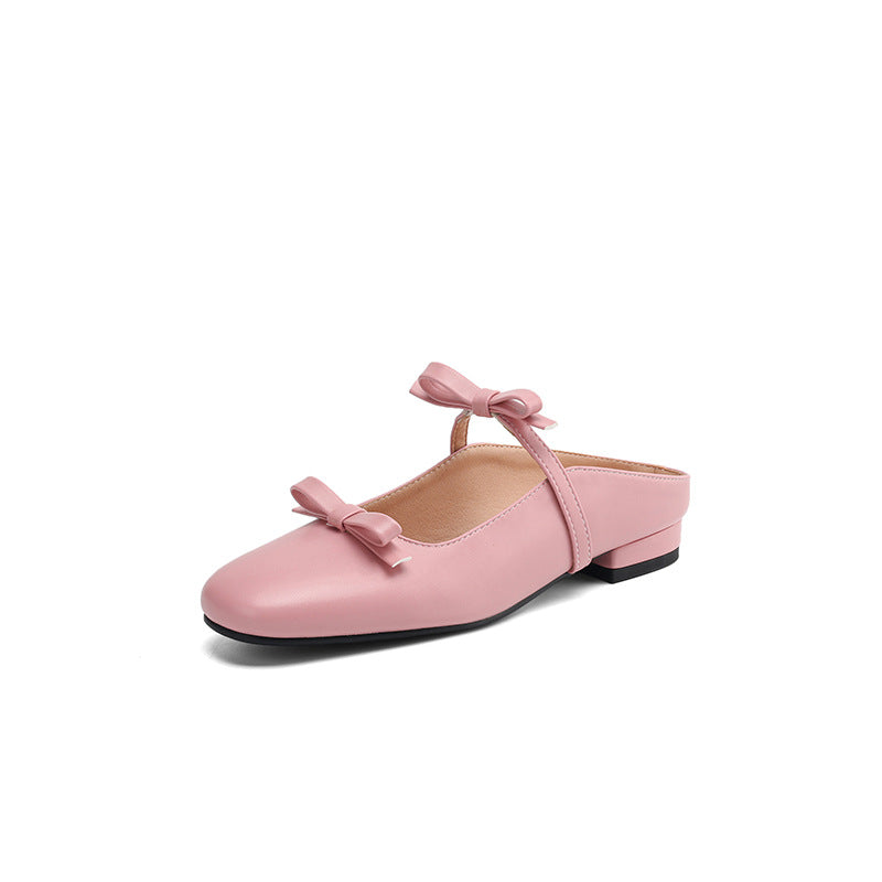 Flat-soled Bow-tied Large-size Square-toe Closed-toe Outdoor Shoes