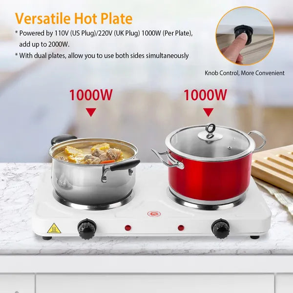 Cooking Electric Heating Plate, 2-burner Electric Stove, 2000 Watt Portable Electric Stove, Glass Stove, Easy To Clean, Suitable For RV&home&camping 110V