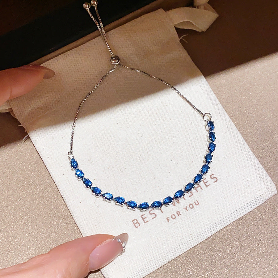 Frosted Blue Zircon Bracelet Ins Style Korean Chic Bangle Elegant Luxury Fashion Hand Jewelry