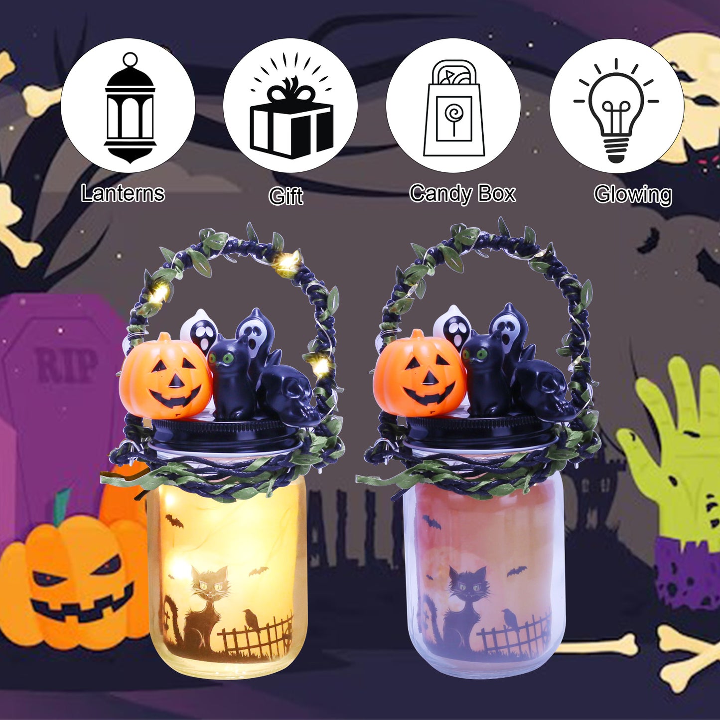 Pumpkin Lantern Craft Kit - Set Of 2 With Tins & Accessories For Halloween Decorations