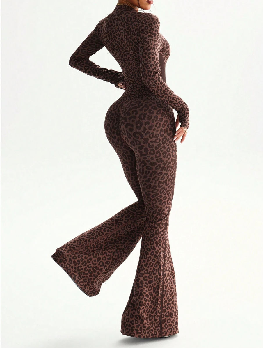 Leopard Print Slim Fit Hip Hugging Yoga Suit