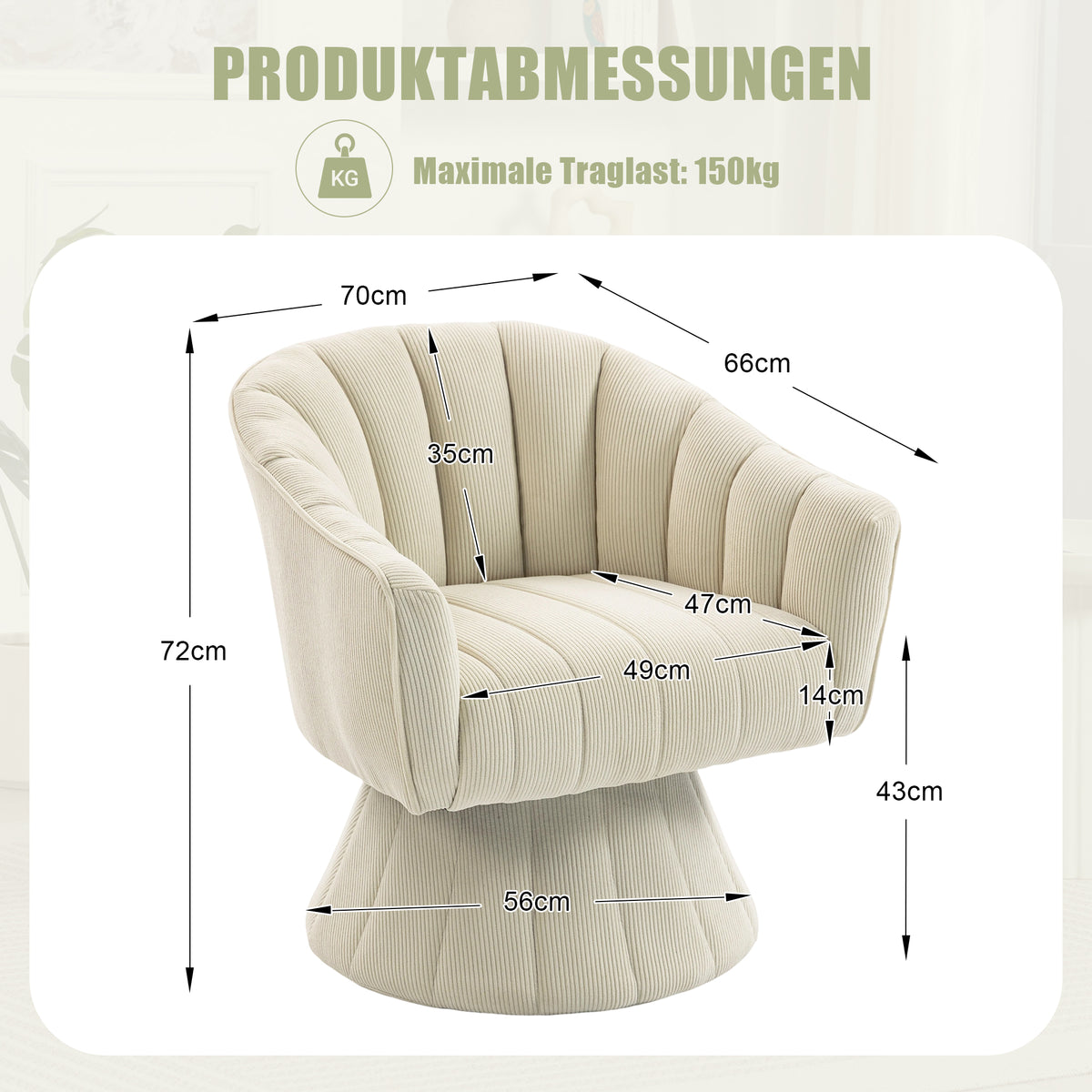 Elegant 360 Swivel Chair With Ergonomically Shaped Seat And Back Upholstery, Enveloping Armrests As Well As A Modern Design And Stable Base - Ideal For The Office, Living Room Or Home Office.