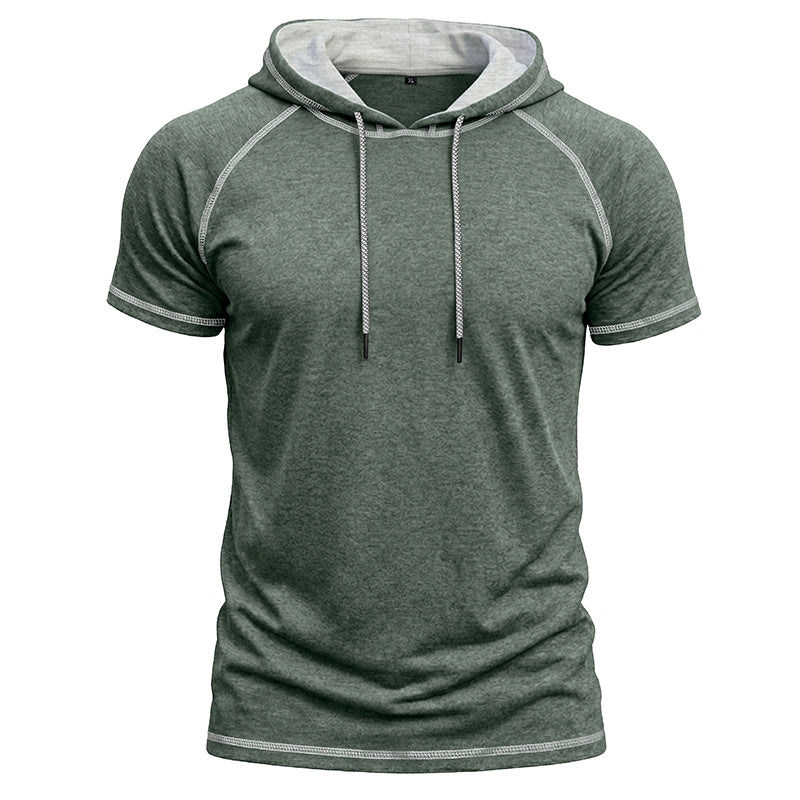Men's Sports Fitness Hooded Short-sleeved T-shirt