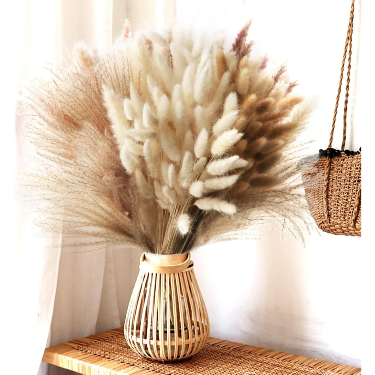 185-Piece Pampas Grass Dried Natural Flowers Pampas Grass Fluffy Feathers Lagurus And Reed Flowers Dried Flower Bouquet For DIY Flower Arrangements, Home Boho Decor, 42 Cm Party Accessory Set