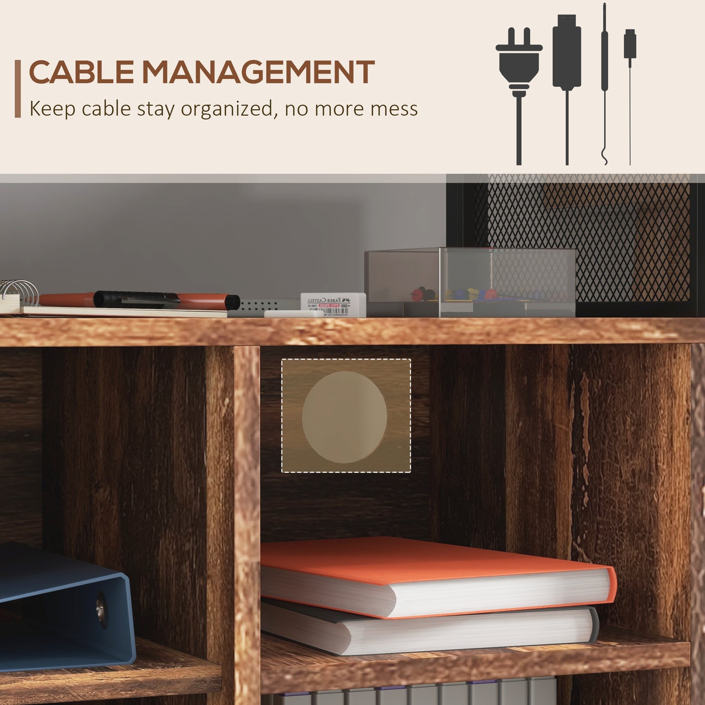 Printer Stand with Socket and USB Charging Ports, Industrial Mobile Printer Table with Storage and Wheels, Rustic Brown