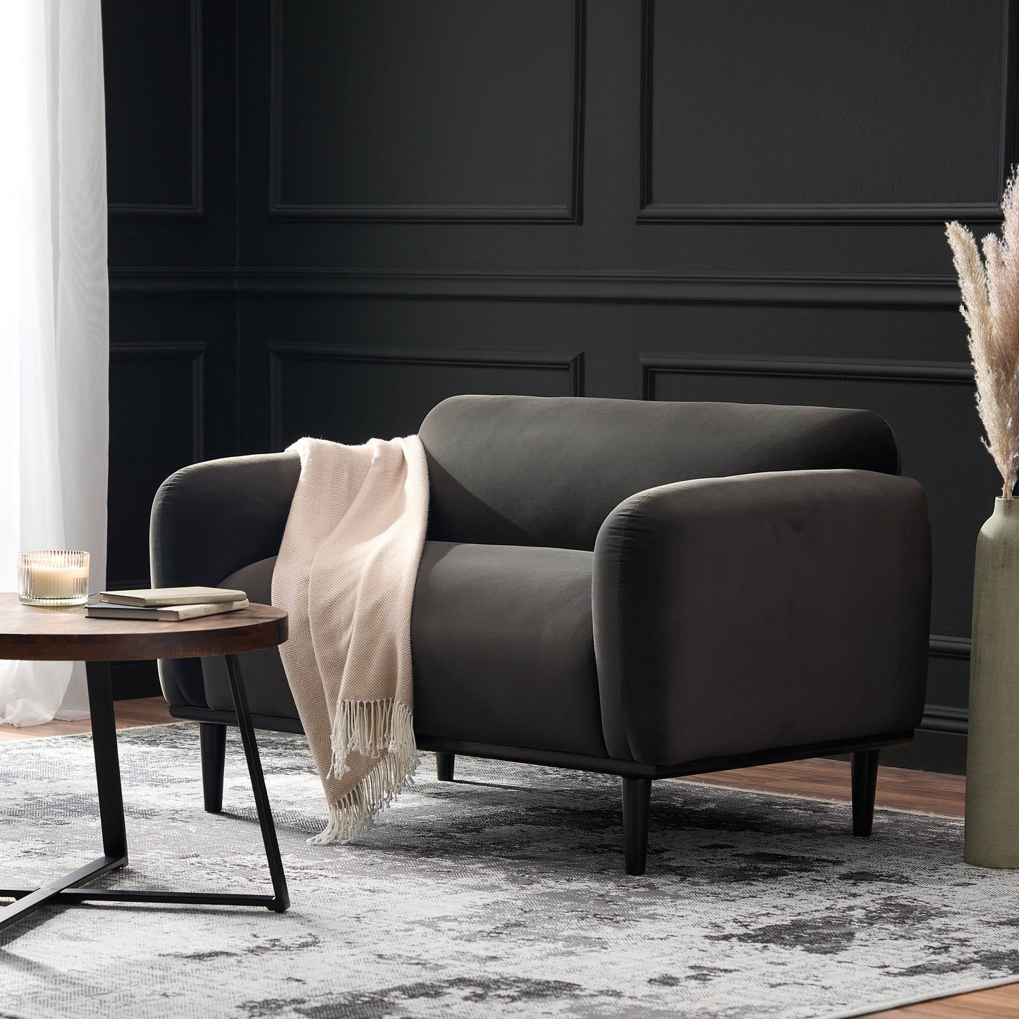 Loveseat Sofa - 50 Dark Gray Upholstered 2-Seater With Black Legs, Comfortable & Stylish For Living Room, Office, Or Reading Nook,Dark Gray