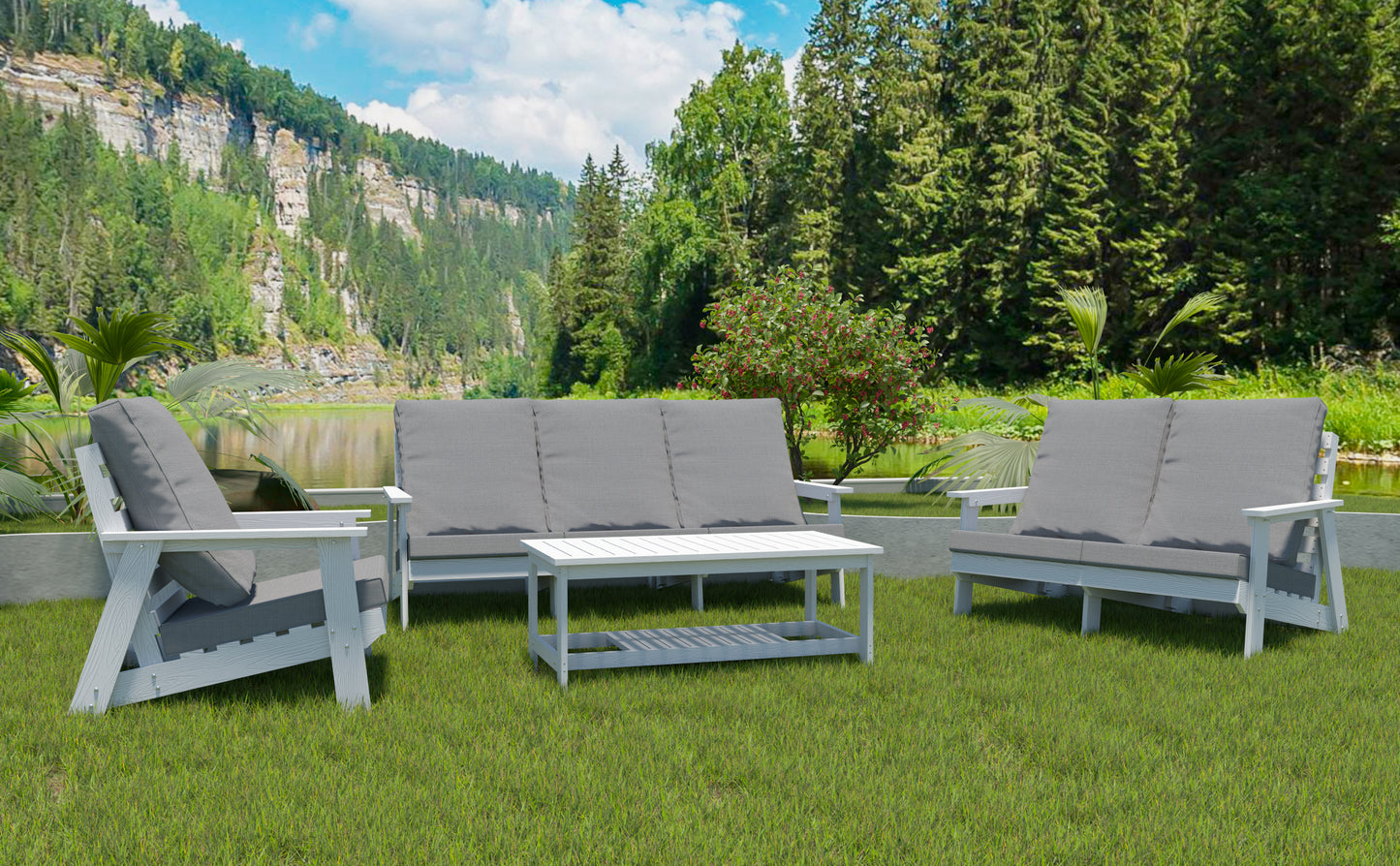 HIPS 3 Seater Sofa With Cushion, Wood Grain Outdoor Garden Sofa,White Grey