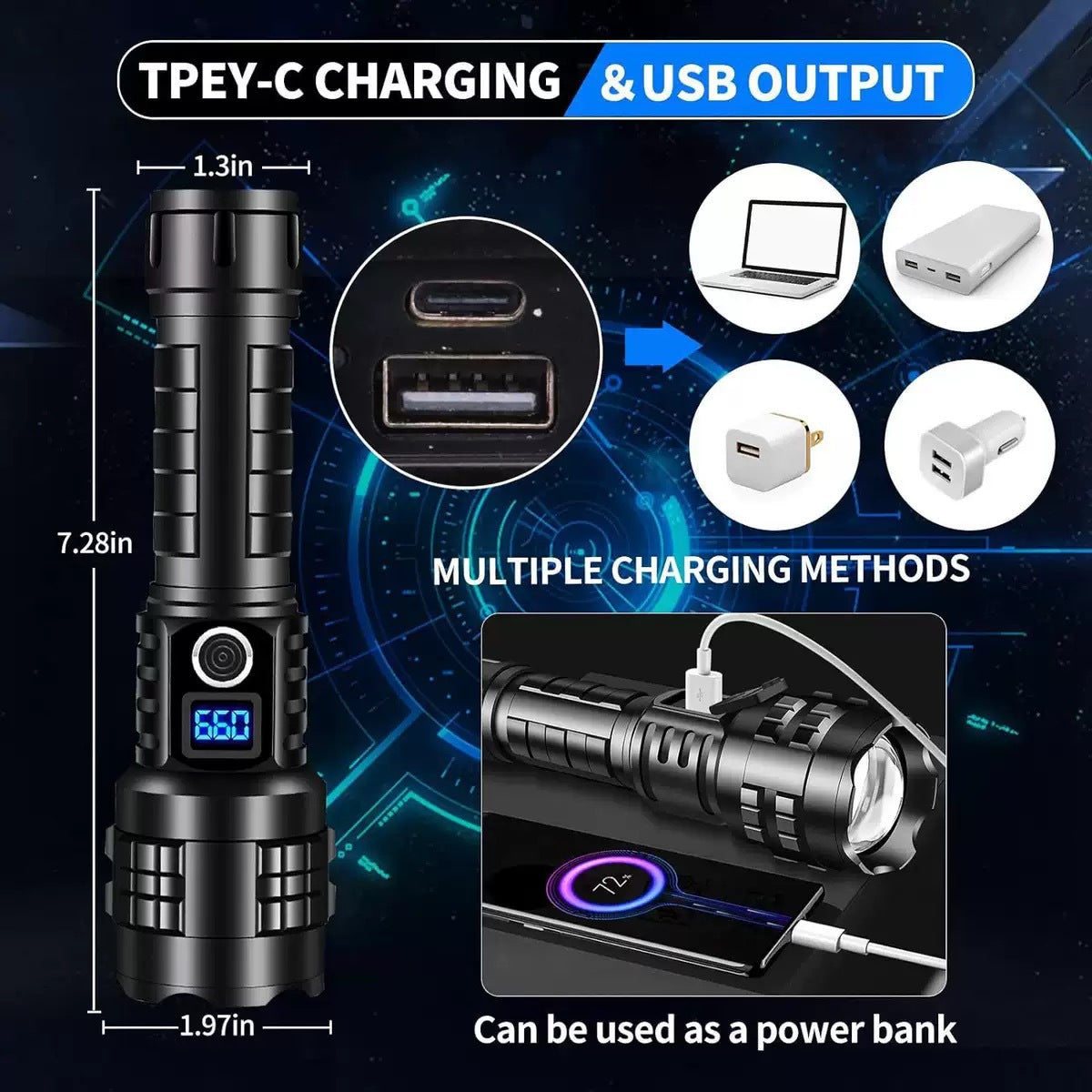 White Laser Flashlight White Laser Charging Status Indicator Aluminum Alloy