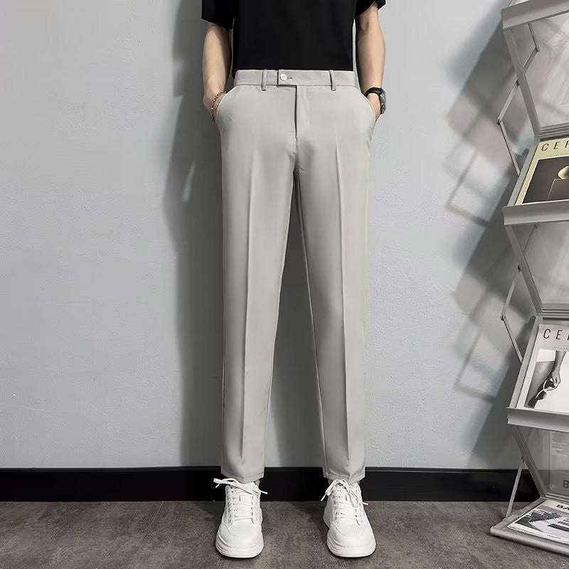 Mens Casual Korean-Style Trendy Wrinkle-Resistant Straight-Tailored Pants