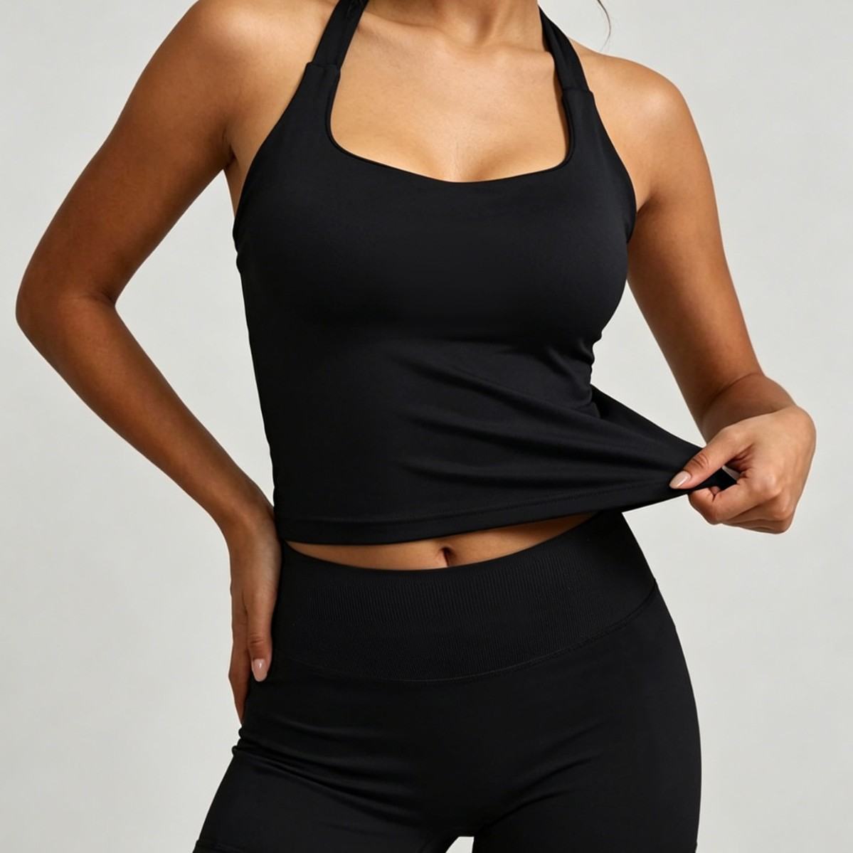 New Halter-Neck Seamless Yoga Backless Camisole And High-Waisted Workout Set