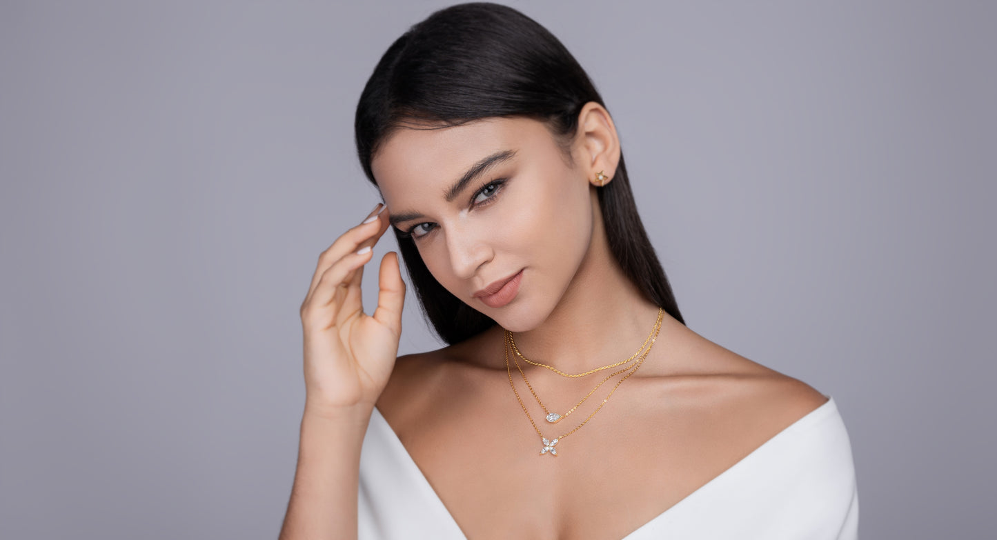 S925 Sterling Silver 7x11mm Pear Moissanite 3-Layer Necklace 40cm 10.8g Gold Plated GRA Certified Gift Box