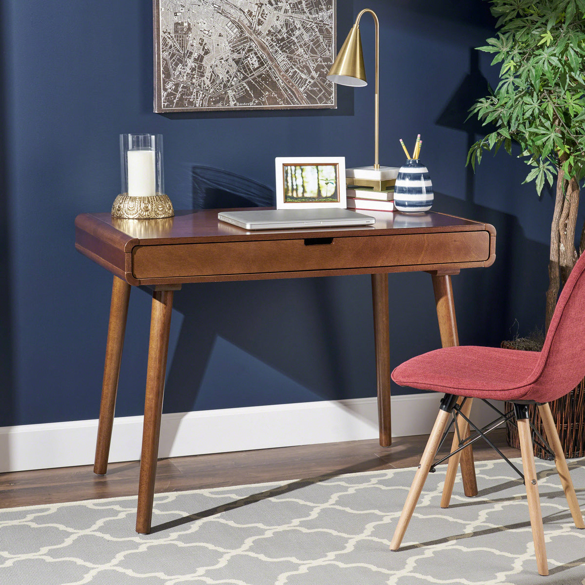 Writing Desk With Large Drawers,Computer Table For Home Office Workspace Or Entryway,Brown Color
