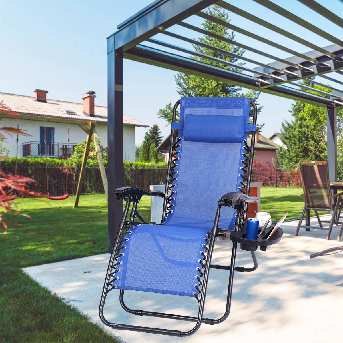 1 Set Cup Holder For Zero Gravity Chair Clip On Side Tray With Beverage Can Mobile Devices Slots Cup Holder Only No Chair