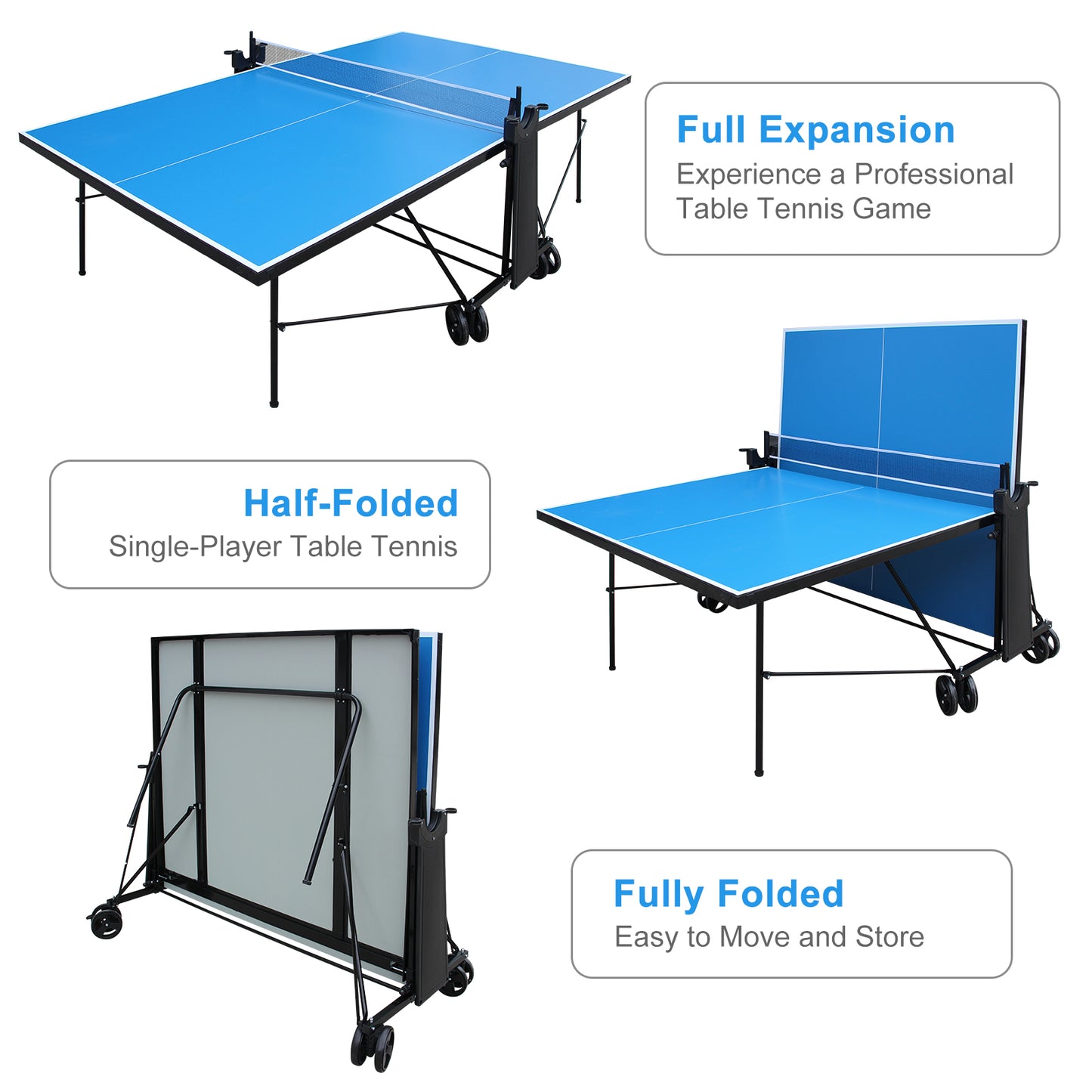 Offical Size Outdoor Table Tennis Table Foldable & Portable Ping Pong Table Set For Indoor Games With Net, 2 Table Tennis Paddles And 3 Balls