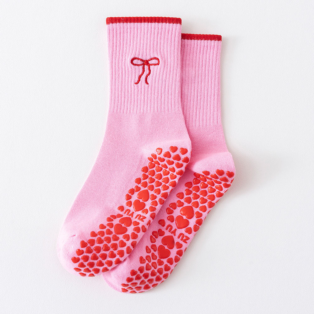 Womens Mid-calf Cotton Yoga Socks With Breathable Embroidery