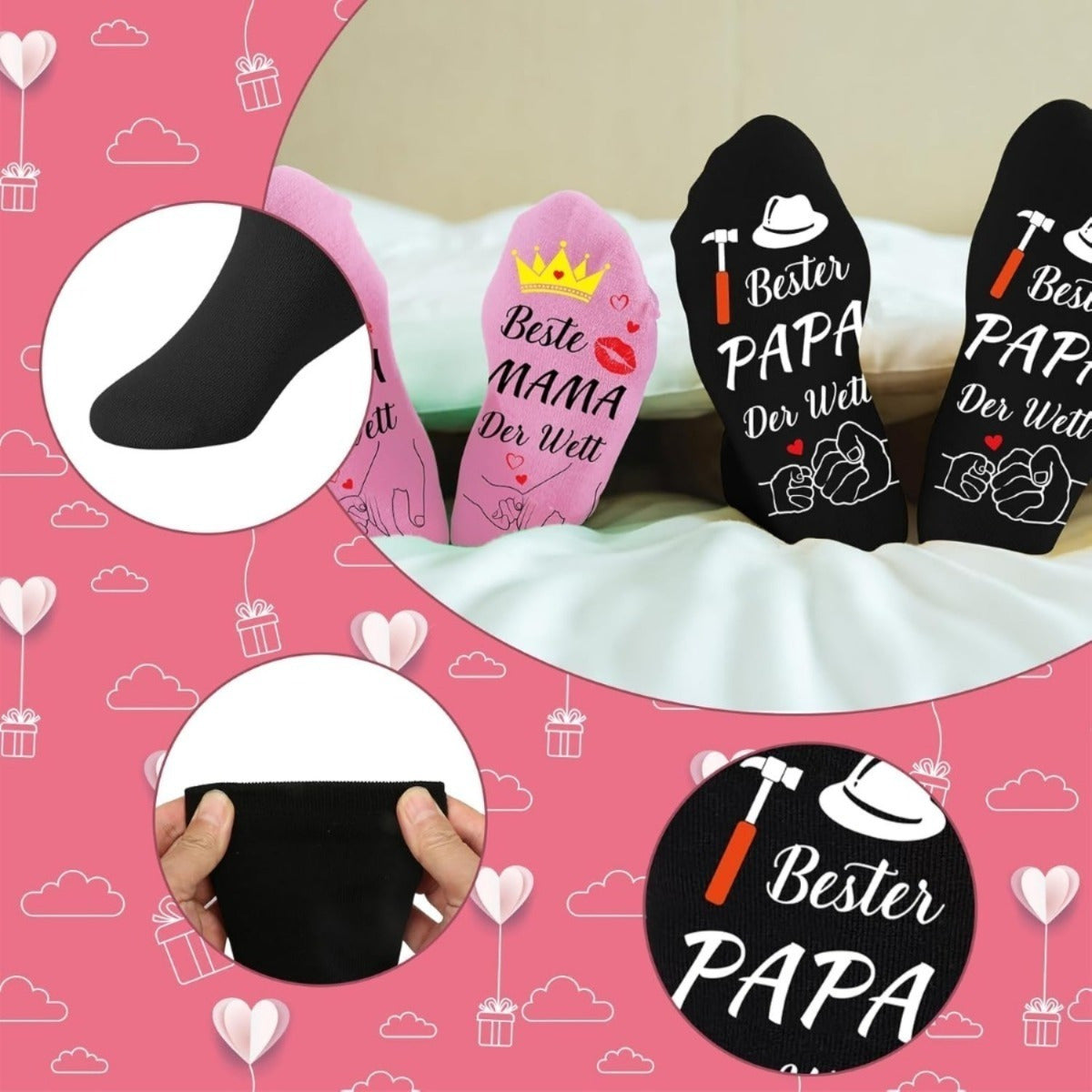 2 Pairs Of “Best Mom And Dad” Socks, Pink Socks For Mom And Black Socks For Dad, Cozy Parent Socks In A Set, Soft, Warm And Comfortable Matching Socks For Mother’s Day And Father’s Day