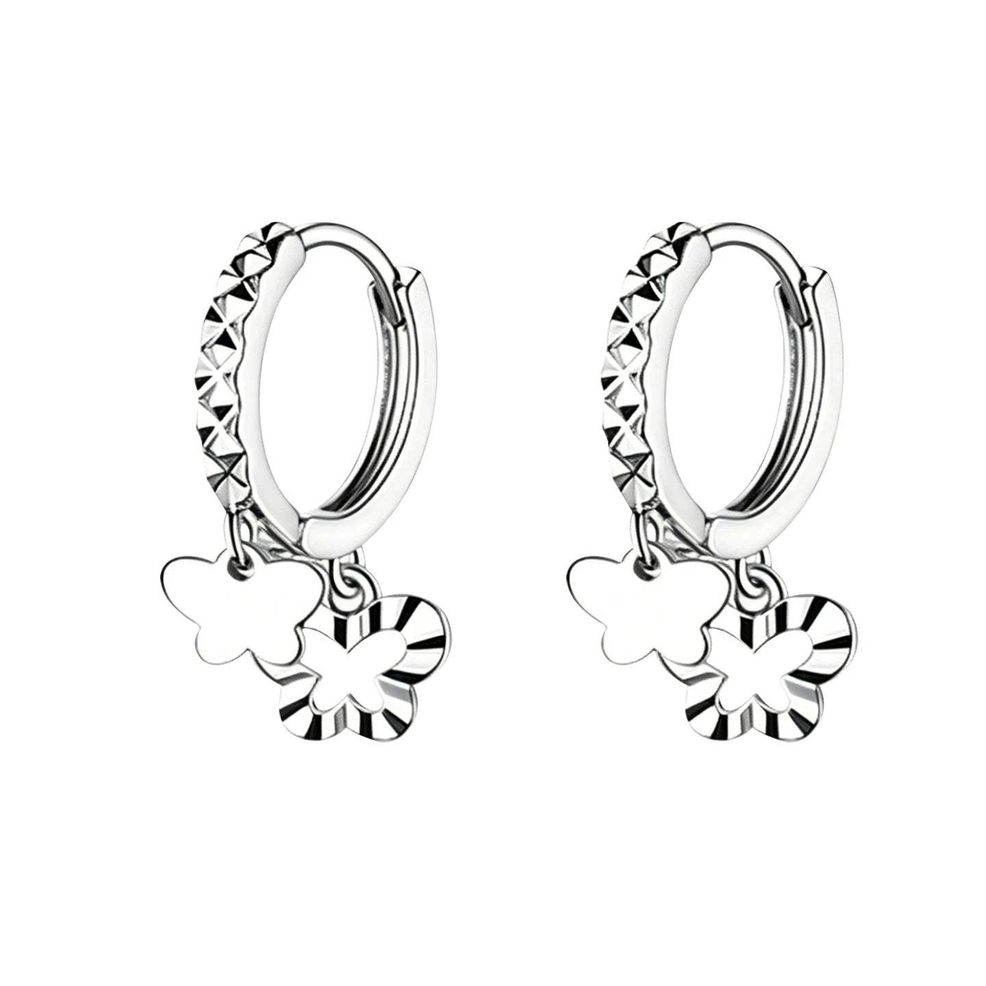 1 Pair 999 Sterling Silver Faceted Butterfly & Clover Hoop Earrings, Minimalist & Elegant, Perfect For Daily, Dating & Gifting, Ideal Valentine's Gift
