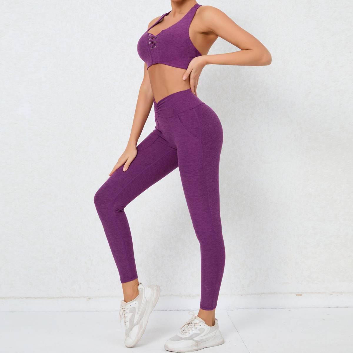 Pocket Tight Brushed Yoga Suit Quick-drying Front Waist Pleated Outdoor Running Sports