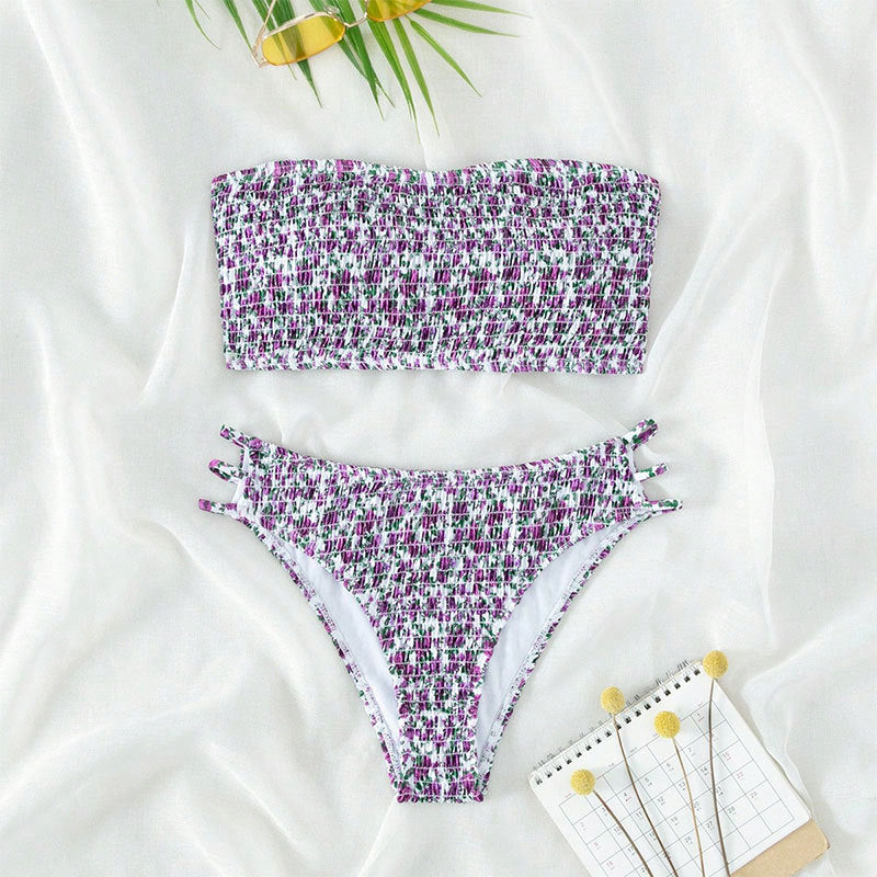 Floral Strapless Beauty Back Split Swimsuit