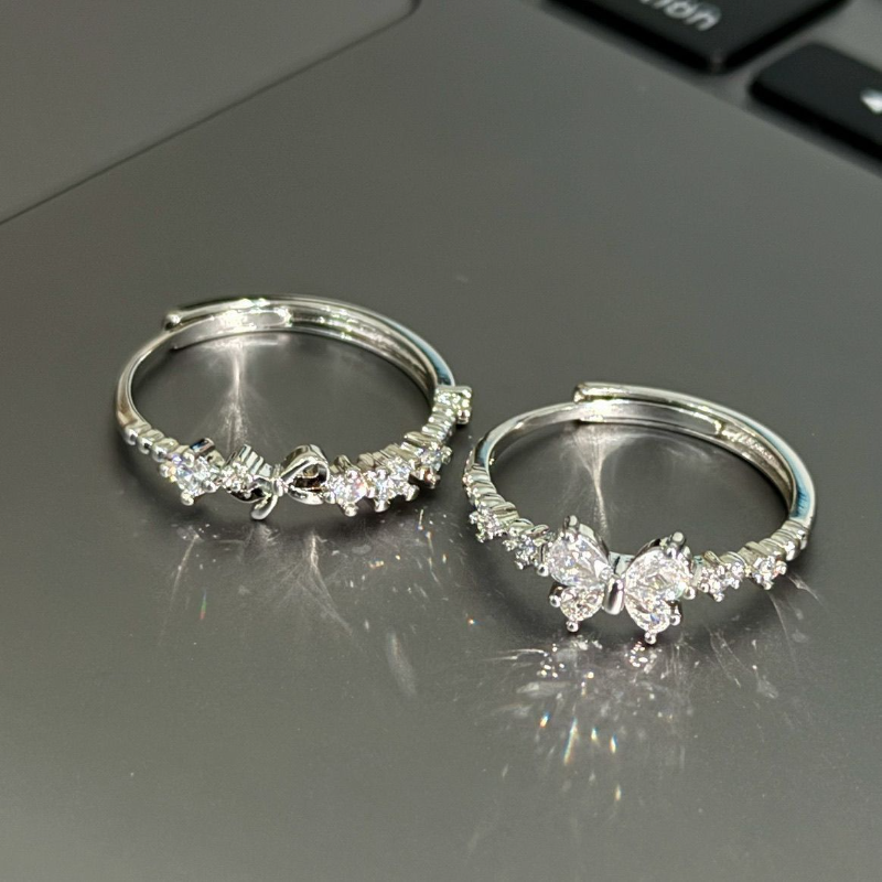 2PC Sweetheart Bow Rings, Silver Best Friend Matching Rings, Niche Design Birthday Gift For Her