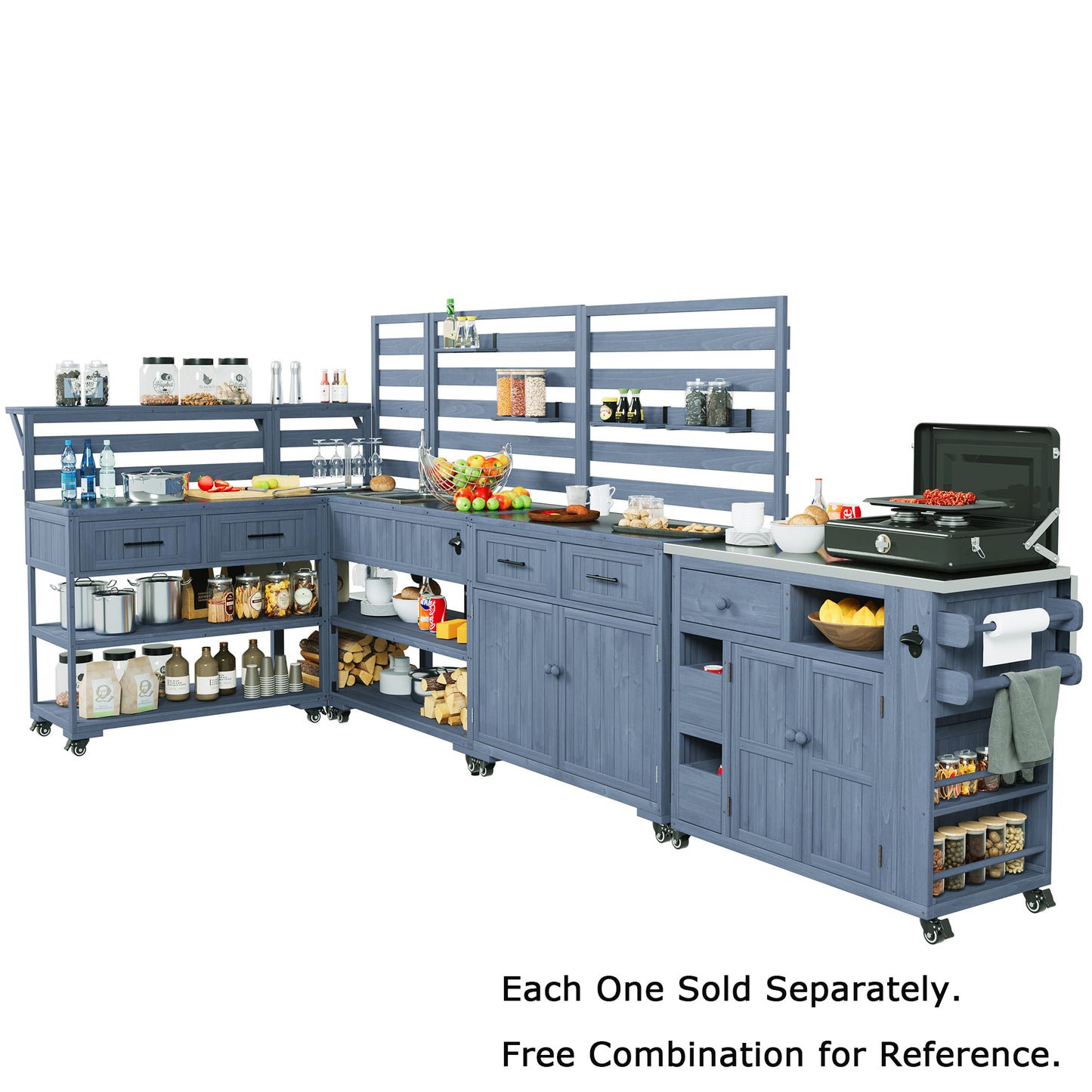 With Assembly Video TOPMAx 41.7 Large Patio Rolling Kitchen Island Solid Wood Kitchen Cart With Sink Garden Potting Bench With Stainless Table Top 2 Movable Shelves And 1 Bottle Opener Gray