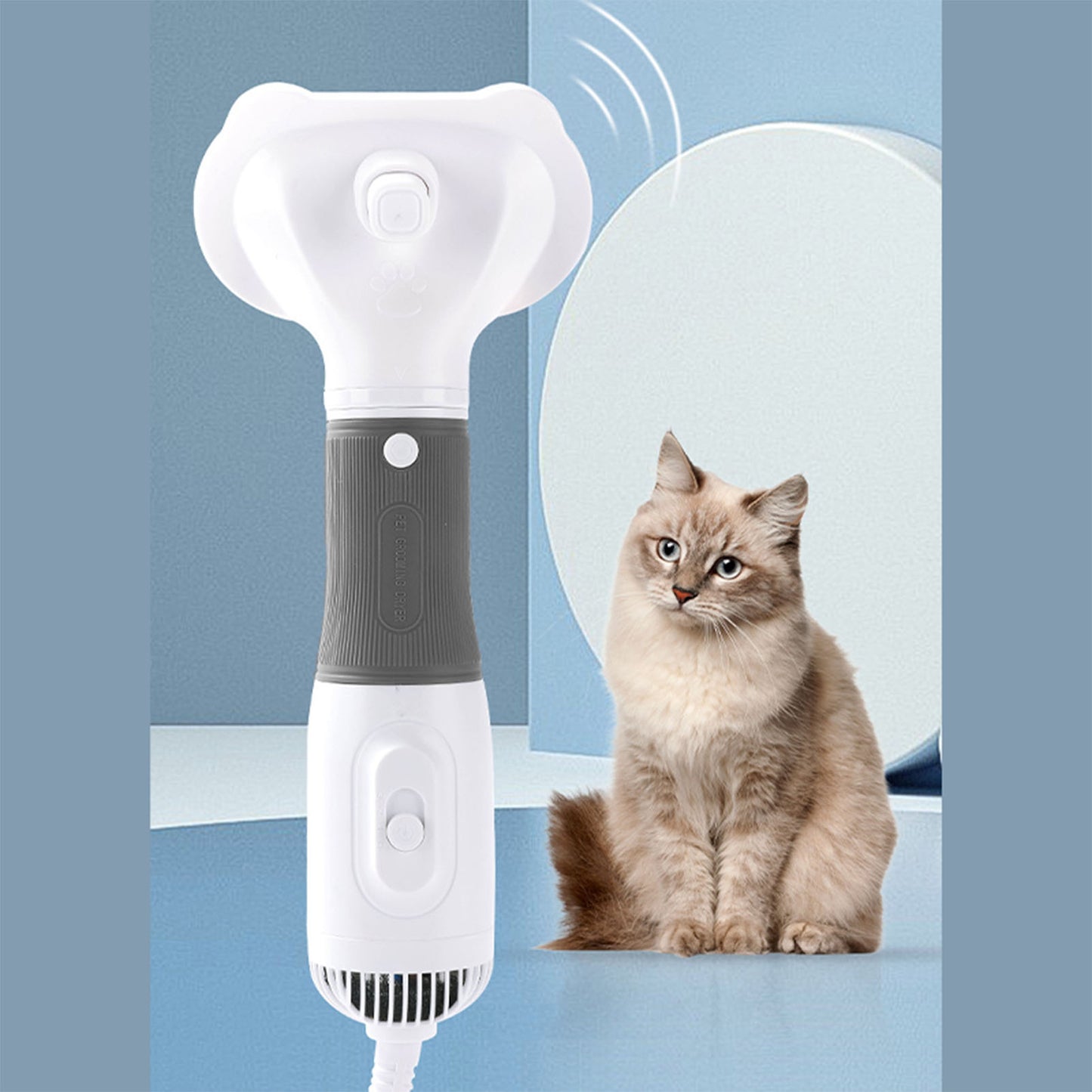 Pet Hair Dryer With Slicker Brush Low Noise 600W 3 Temperature Adjustable 3 In 1 Grooming Dog Blow Dryer For Cats Gray