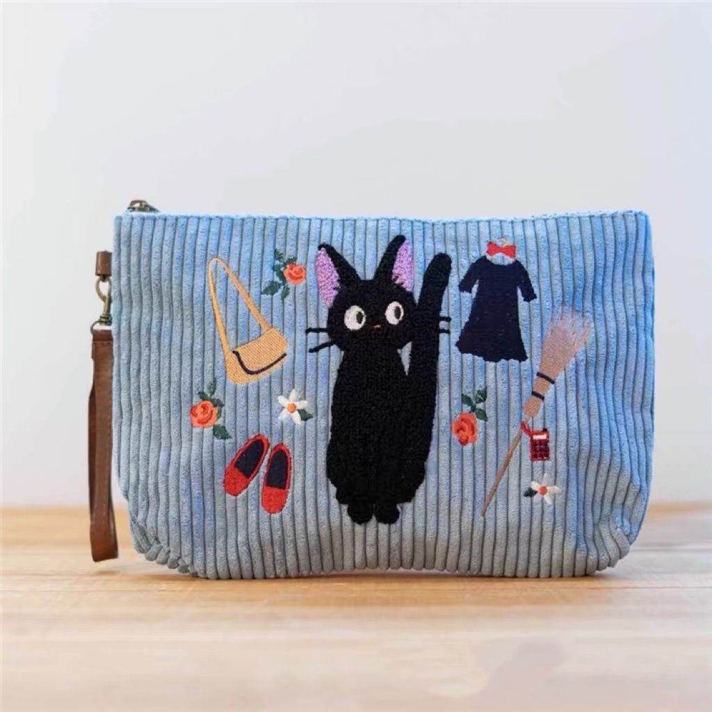 Zipper Handheld Makeup Corduroy Embroidered Handbag
