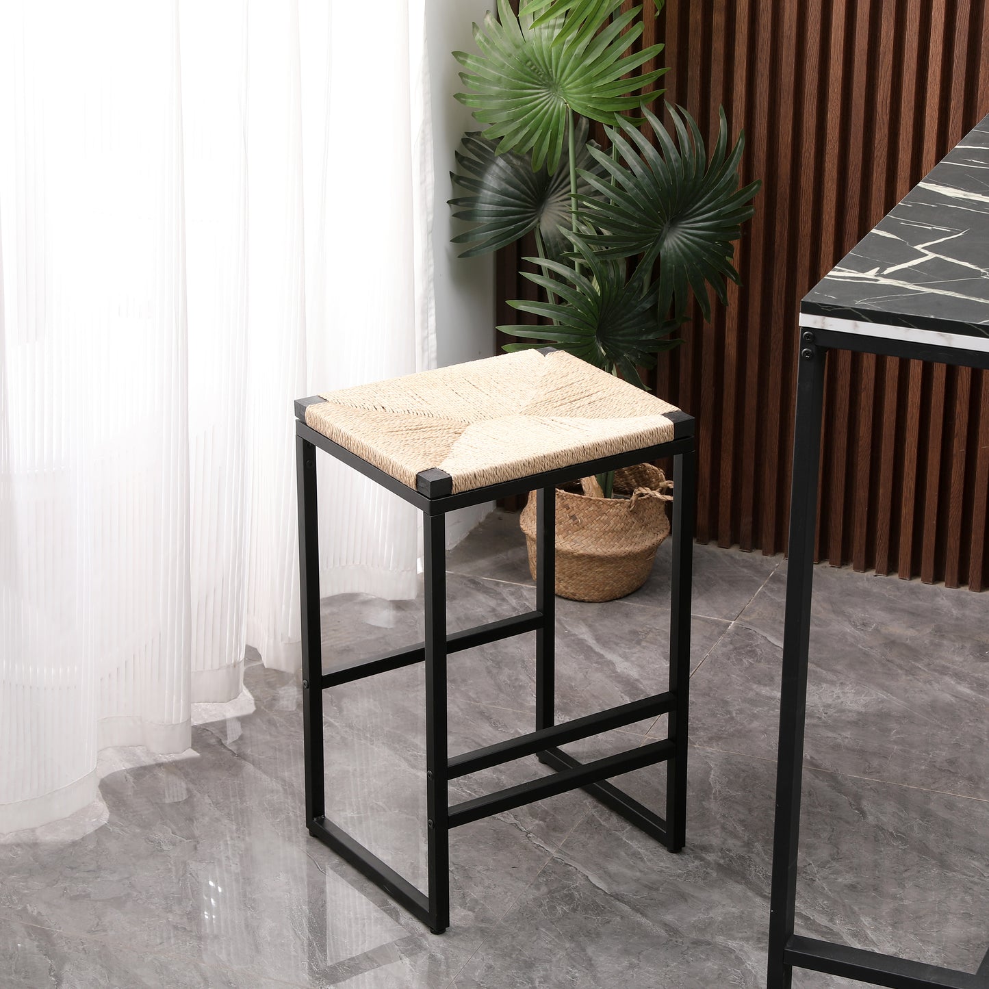 Set Of 2 Backless Bar Stools For Kitchen Counter Paper Rope Woven Dining Chairs For Home & Kitchen Paper Rope Backless