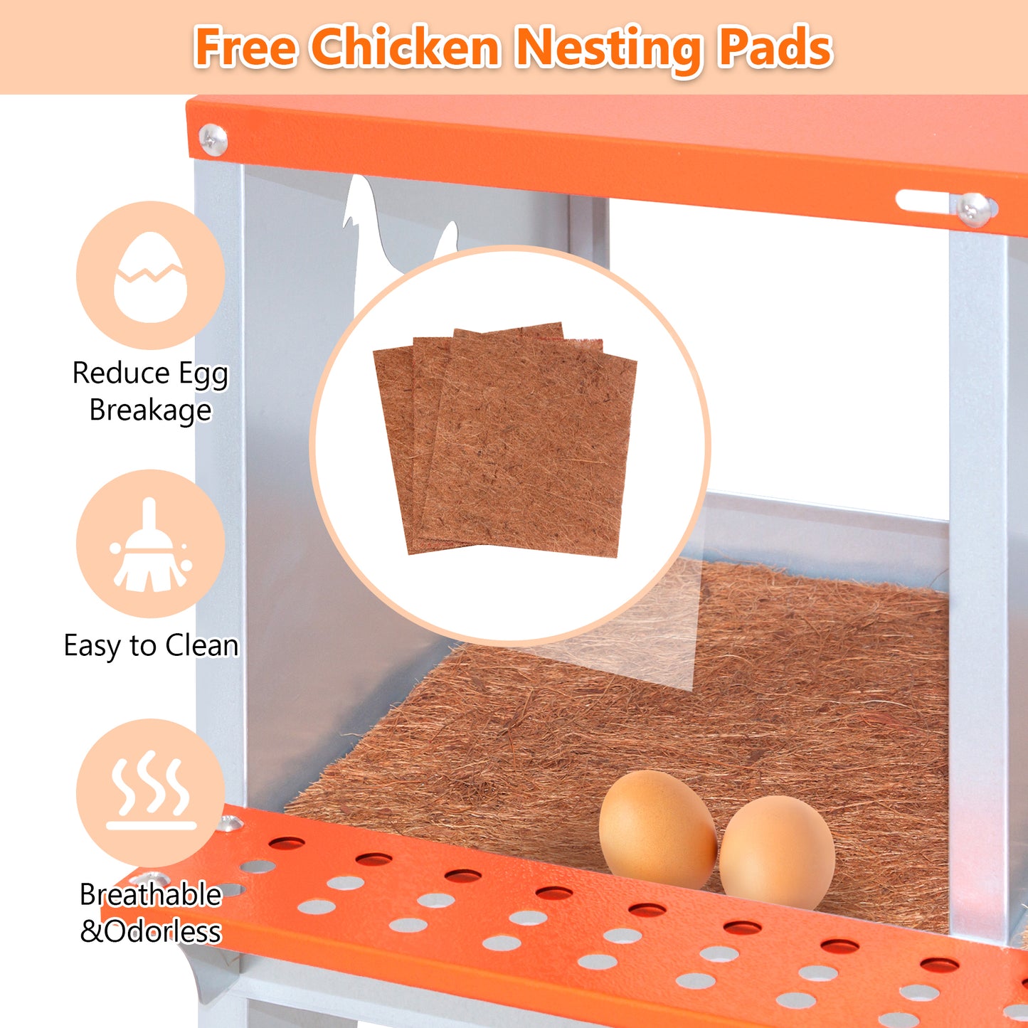 3-Bay Metal Nest Box-Wall Mount For Hens Ducks, Easy Egg Assembly, Vented Galvanized Steel Coop Equipment Orange