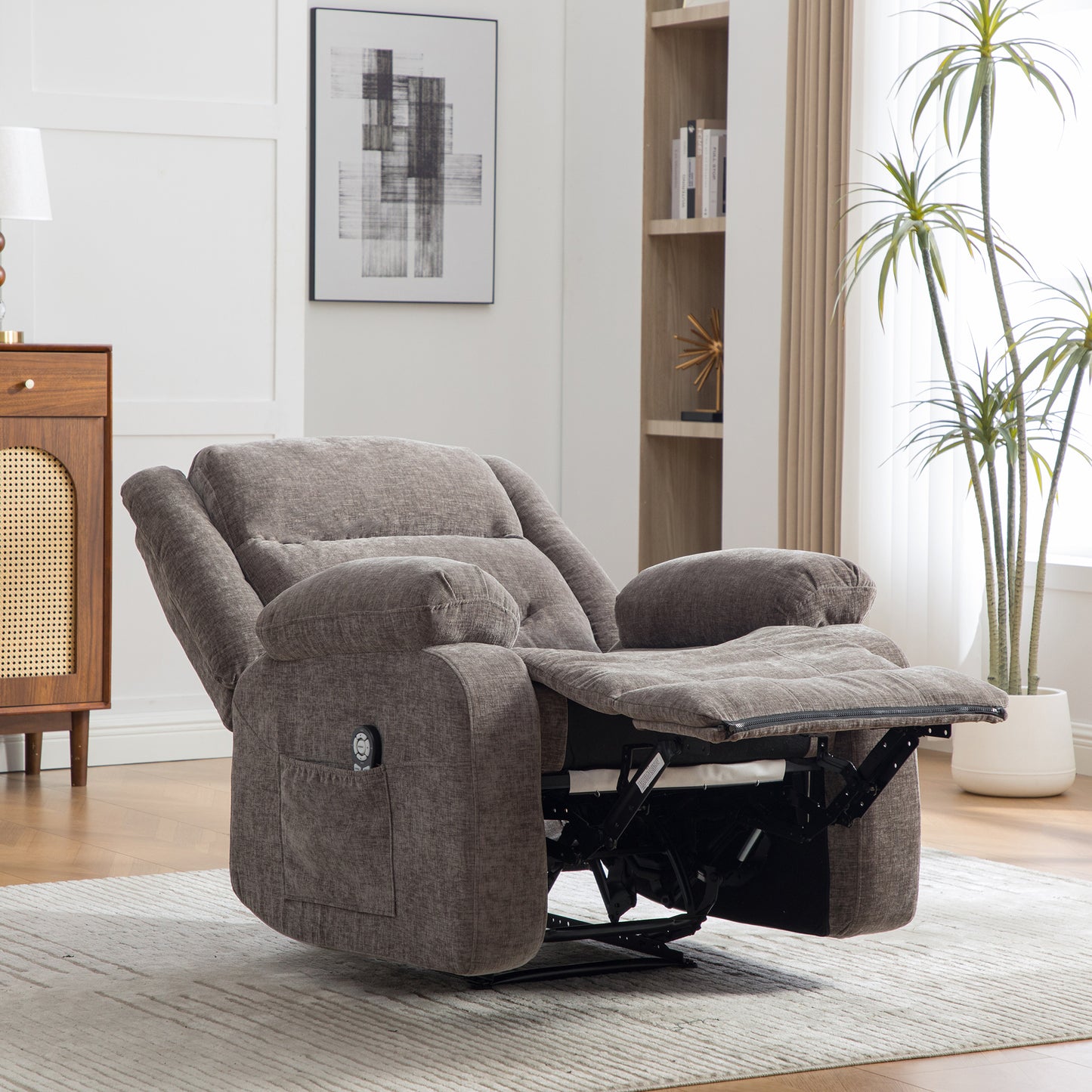 Multifunctional Electric Recliner With Electric Massage And Heat Function, Manually Adjustable Backrest And Footrest, And Side Storage Pockets.Gray