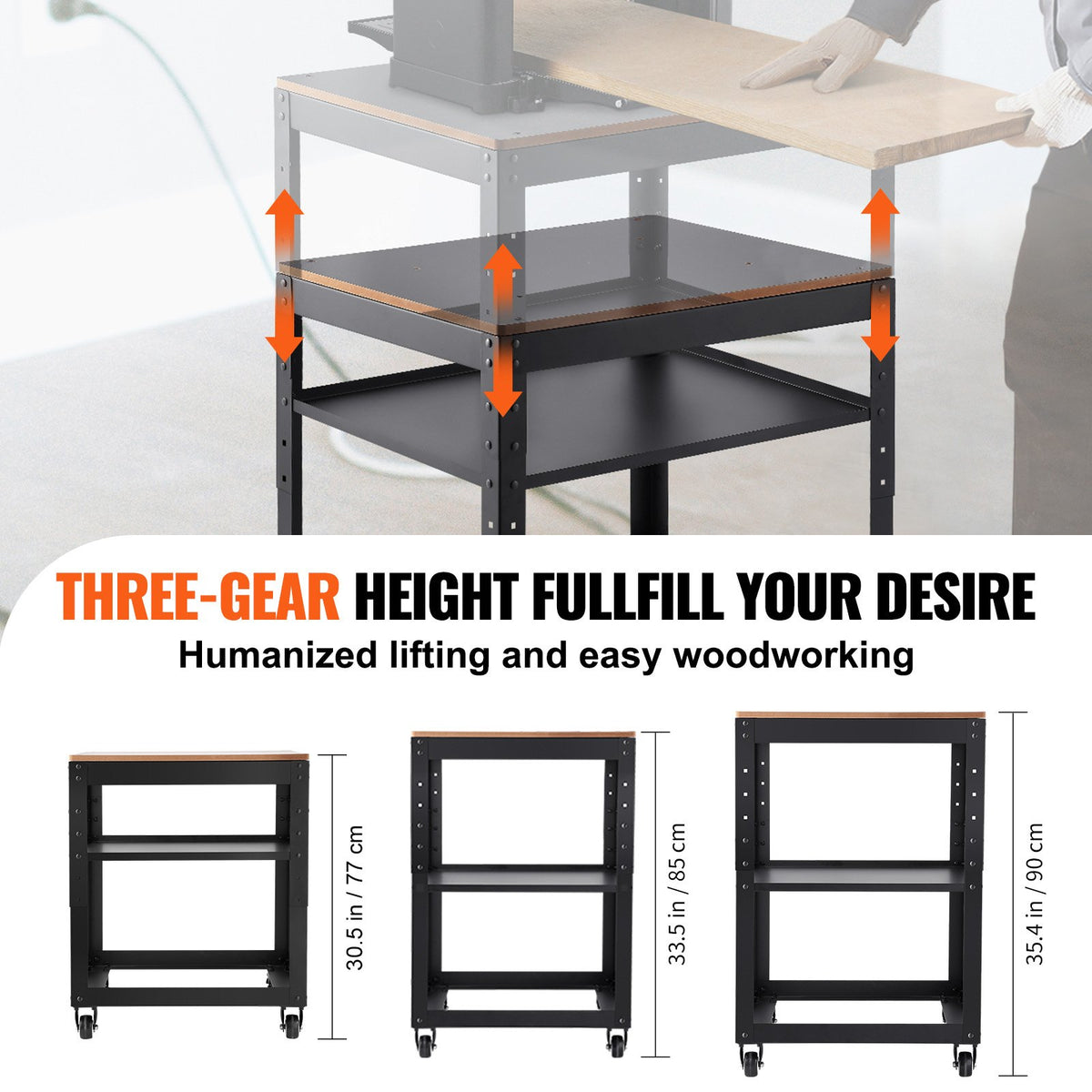 Planer Stand, 100 Lbs / 45 Kg Heavy Loads, Three-Gear Height Adjustable Thickness Planer Table,with 4 Stable Casters & Storage Space, For Most Planers, Saws, Bench-top Machines, Power Tools