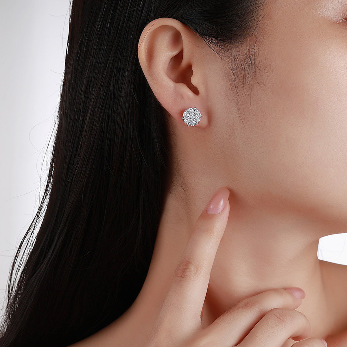 S925 Sterling Silver Floral Cluster Stud Earrings, 3mm D-VVS1 Moissanite Pave, Platinum Plated 2.5g Women's Jewelry Gift Box Set