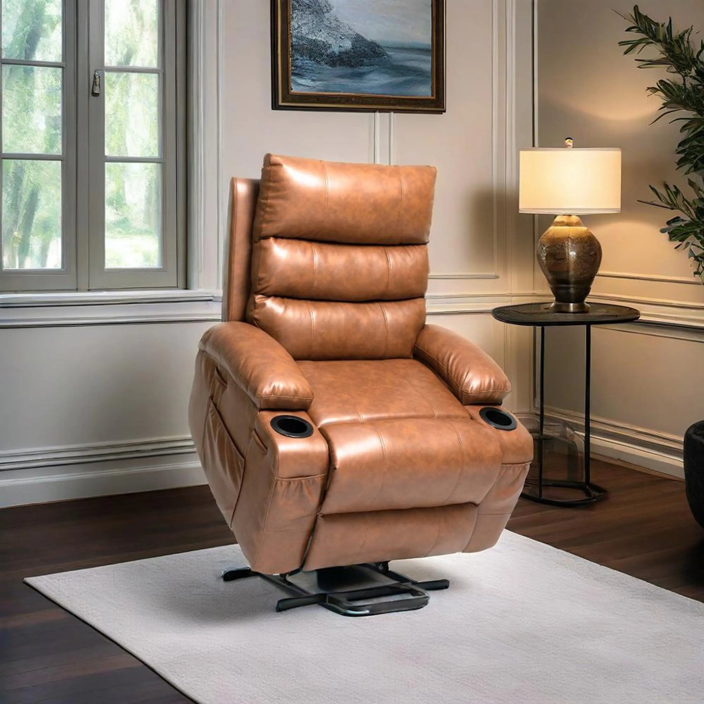 21 Inseat Width,large Size Electric Power Lift Recliner Chair Sofa For Elderly, 8 Point Vibration Massage And Lumber Heat, Remote Control, Side Pockets And Cup Holders, Cozy Fabric, Overstuffed Arm Pu