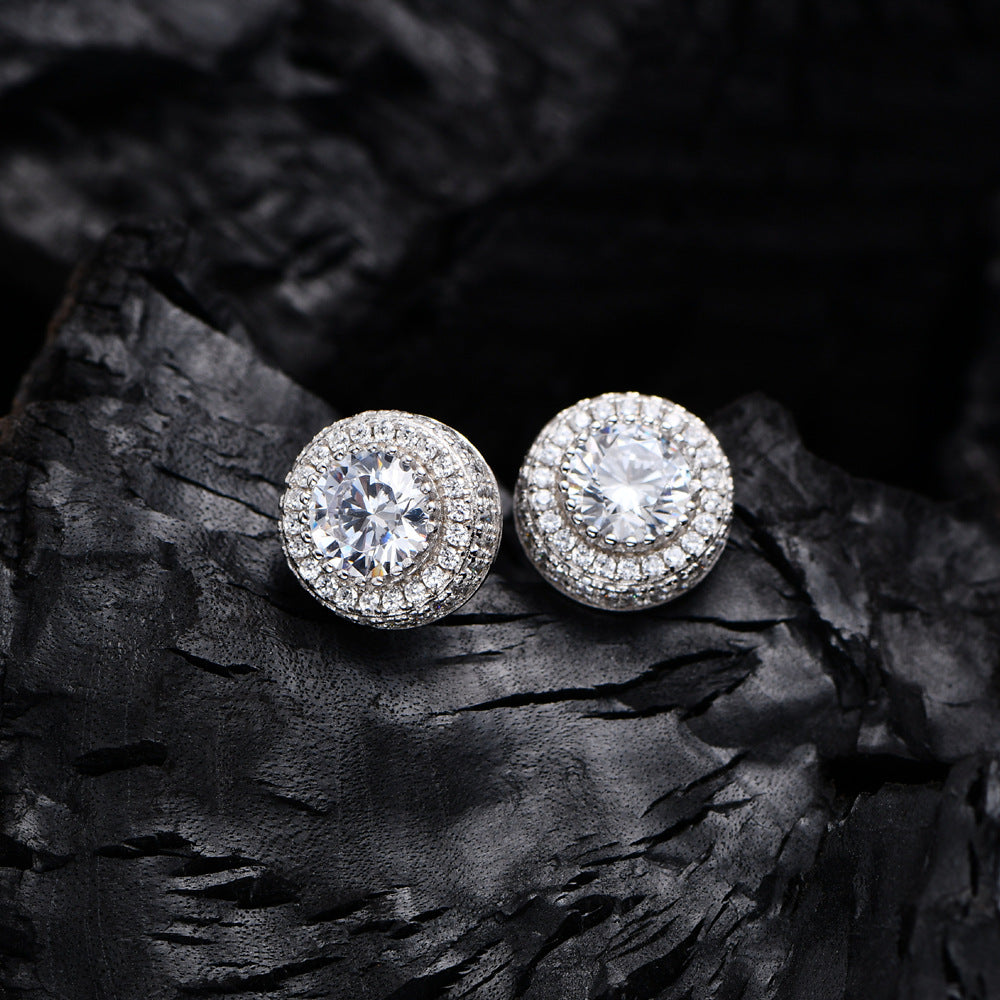 1 Pair Hip Hop Wedding Zircon Stud Earrings,Sparkling,Unisex,Daily Accessories And Women's Jewelry