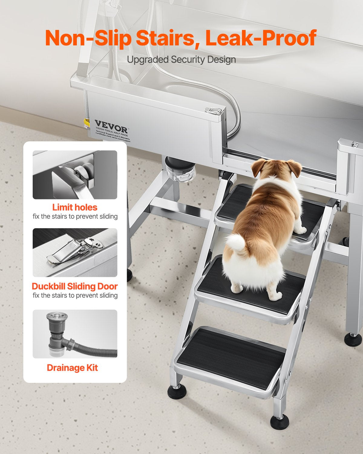 34" Dog Washing Station, Stainless Steel Pet Grooming Tub Bathtub, Professional Dog Wash Sink With Shower, Faucet, Soap Holder, Non-Slip Stairs Easy-Clean Design For Small Pets Cats (Right Door)