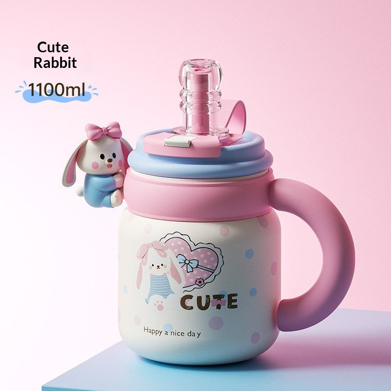Large-Capacity Office Ceramic Doll Straw Mug