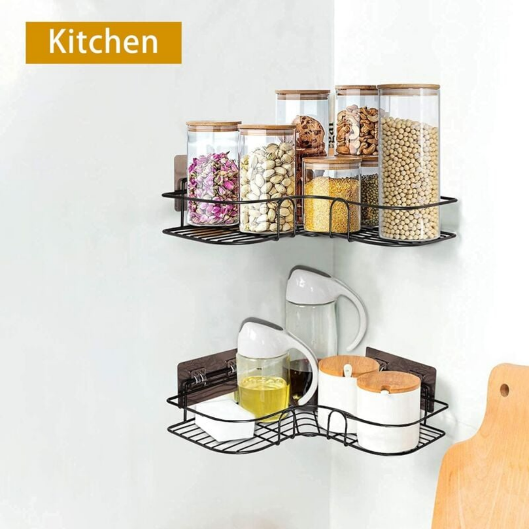 Shower Corner Shelf No Drilling, Bathroom Accessories 8 Adhesive Stickers, Kitchen Storage Black