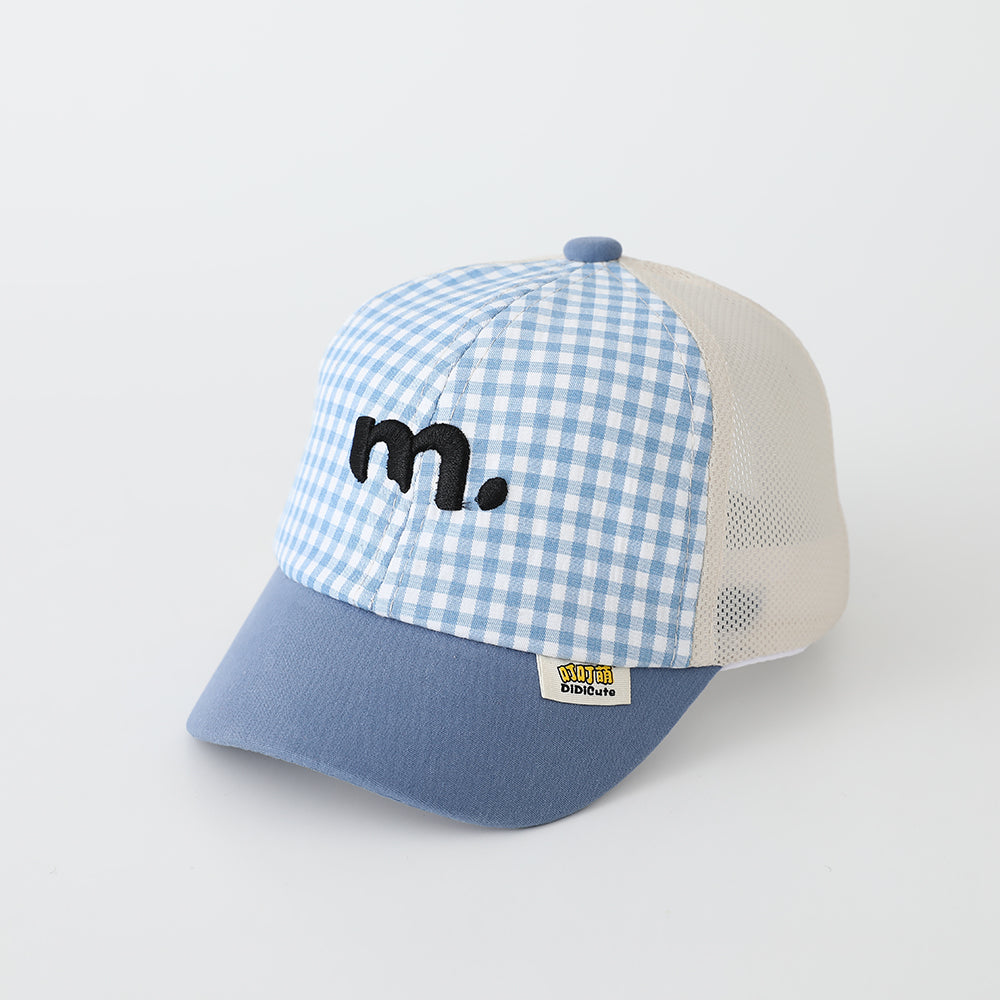 Summer Children's Small Checkered Embroidered M-letter Patchwork Fashion Baseball Cap, Suitable For Babies For Sun Protection And Shading