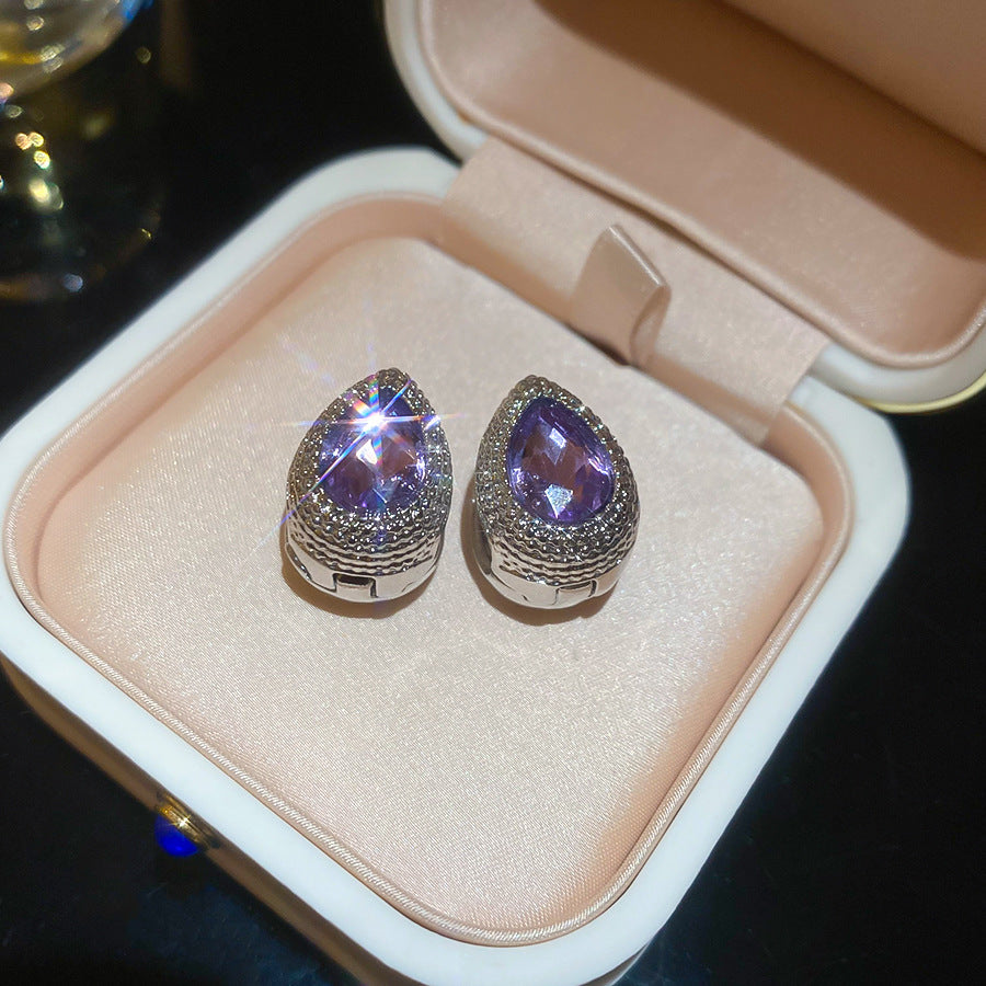 Sweet Korean Purple Rhinestone Earrings For Women Crystal Flower Studs Luxury Versatile