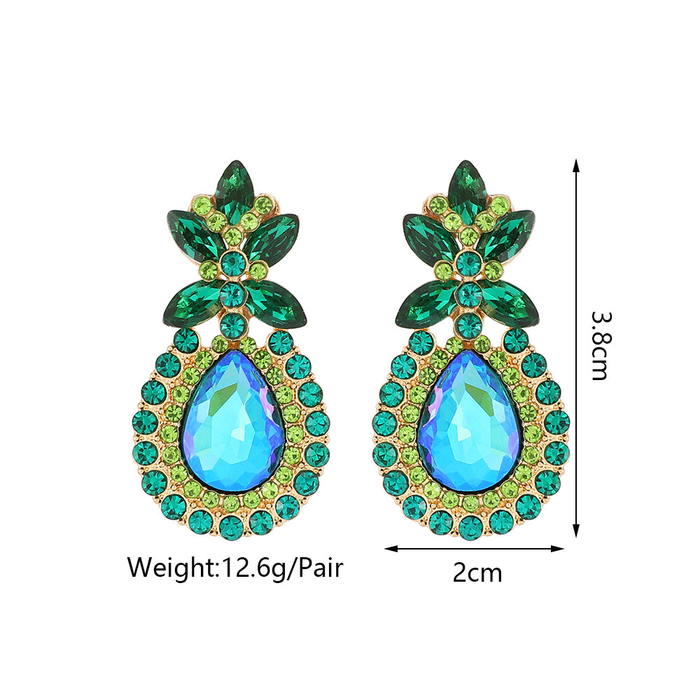 Sparkling Multicolor Paved Rhinestone Teardrop Stud Earrings Women Luxury Elegant Party Prom Formal Jewelry Accessories