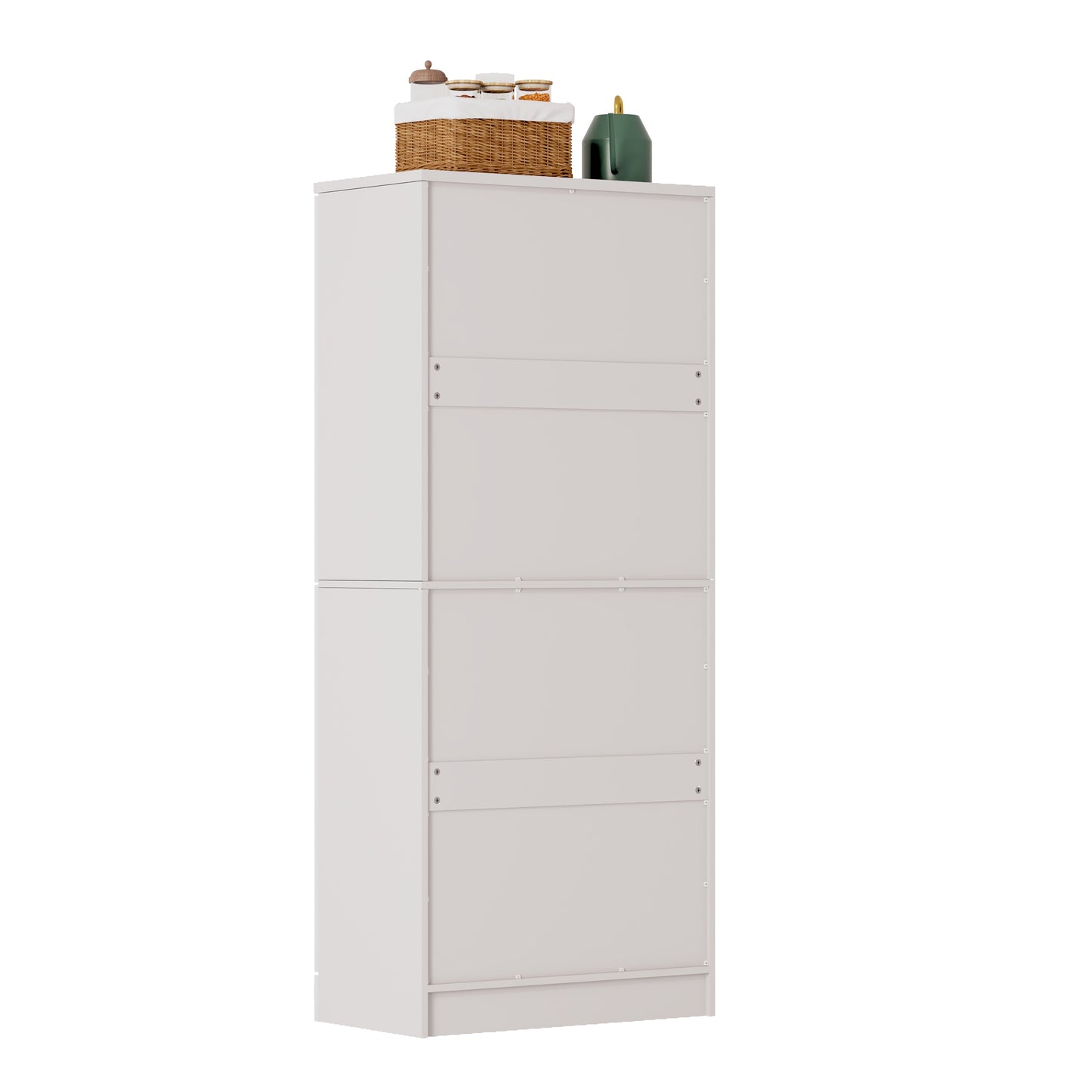 Kitchen Pantry Cabinet, White Tall Cabinet Glossy, 4-door Pantry Cabinet In Refrigerator Design, Height-adjustable Shelves, Large Kitchen Cabinet With Metal Handles, 76x42x180cm