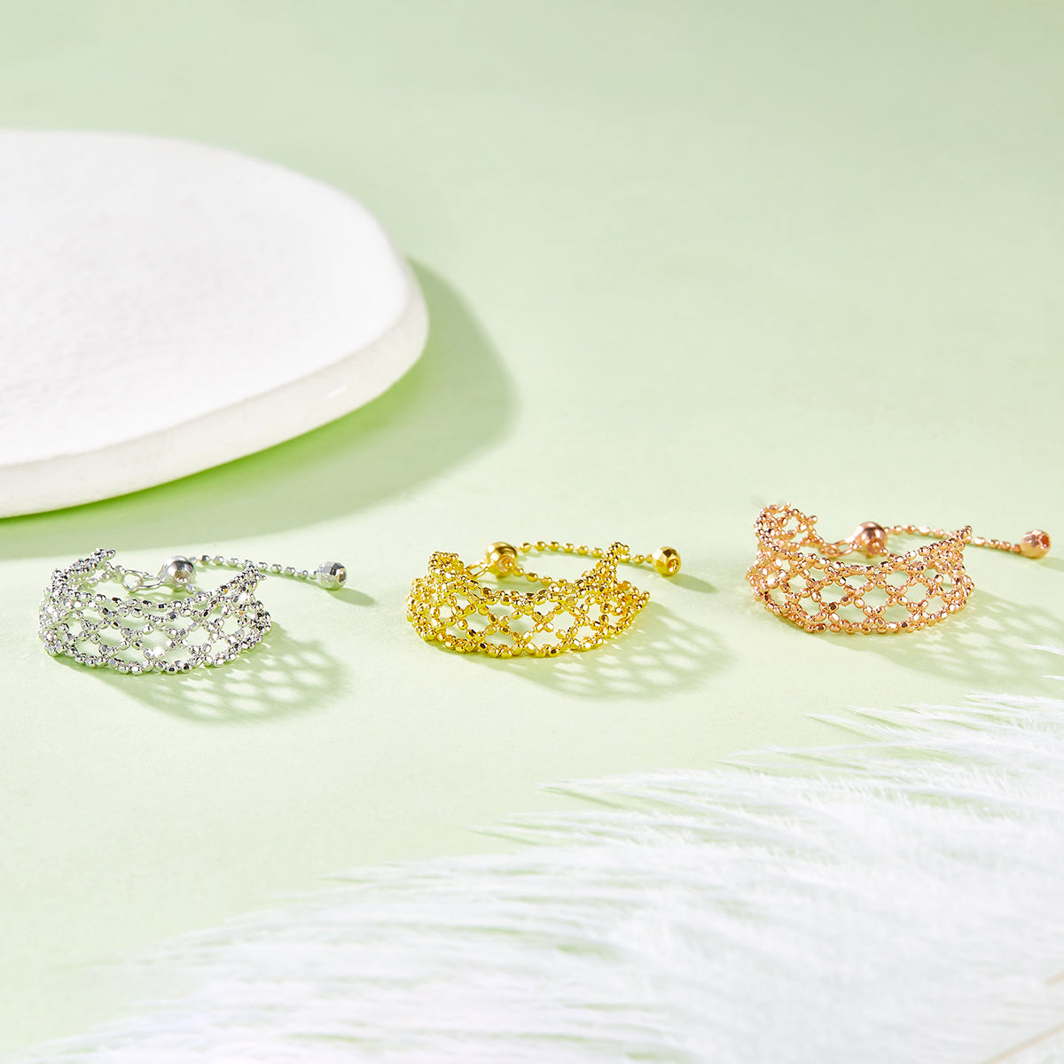 S925 Sterling Silver Hollow Flower Ring 0.8g Ultra-Light 14-21mm Adjustable 8.3mm Wide 3 Colors Optional Gift Box
