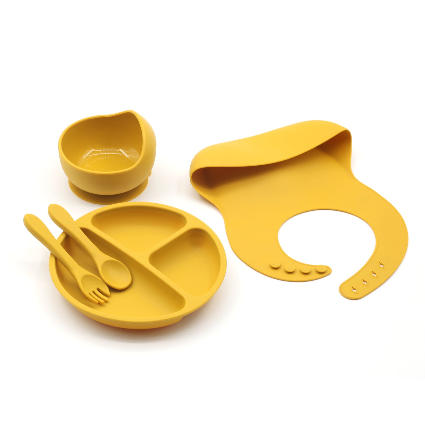 Four-piece Feeding Tableware Baby's Silicone Bib Food Grade Children's Suit Including Pinny Solid Food Bowl