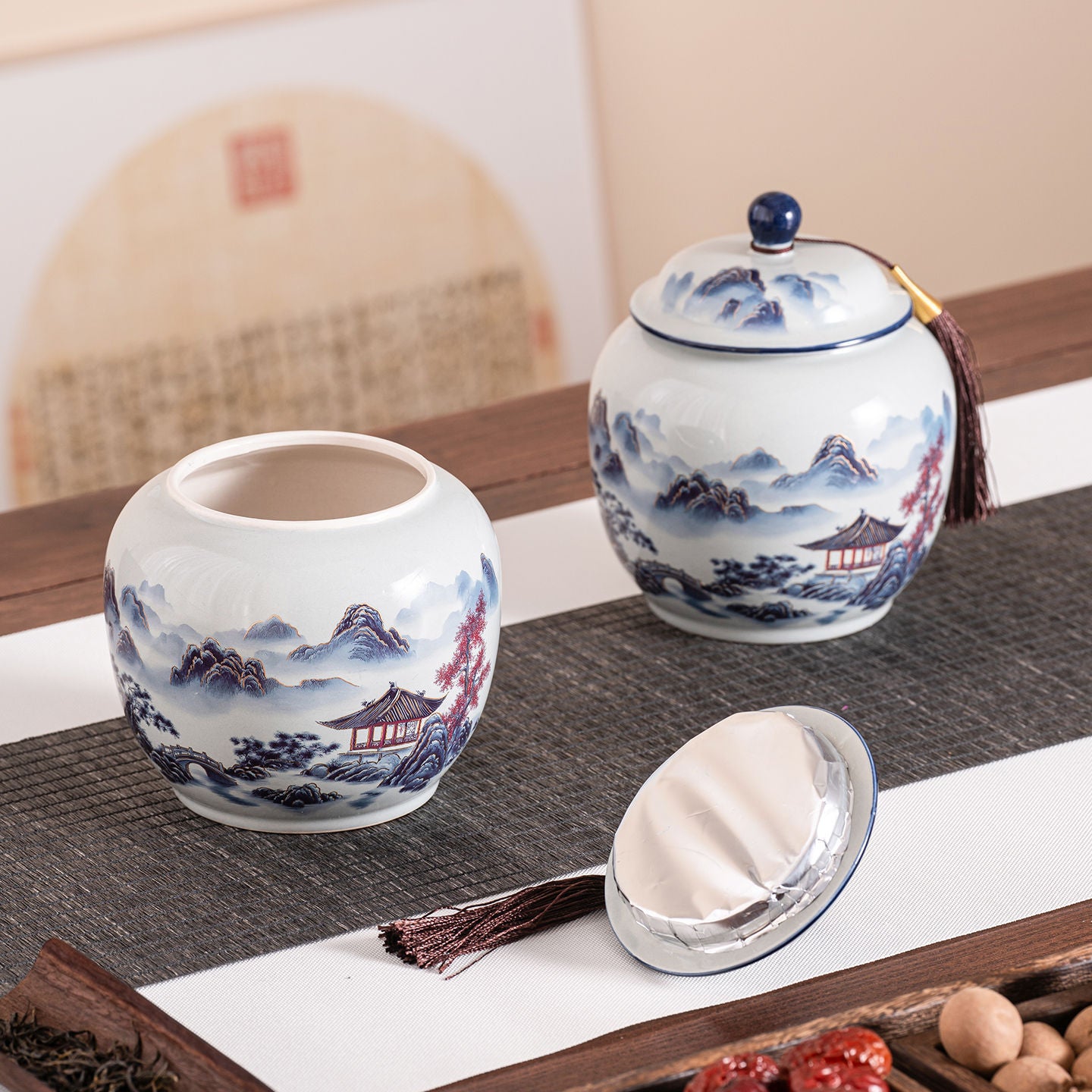 Chinese-style Ceramic Tea Caddy Gift Set