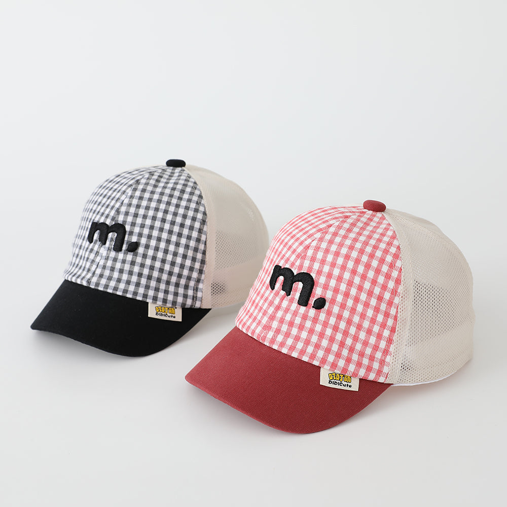 Summer Children's Small Checkered Embroidered M-letter Patchwork Fashion Baseball Cap, Suitable For Babies For Sun Protection And Shading