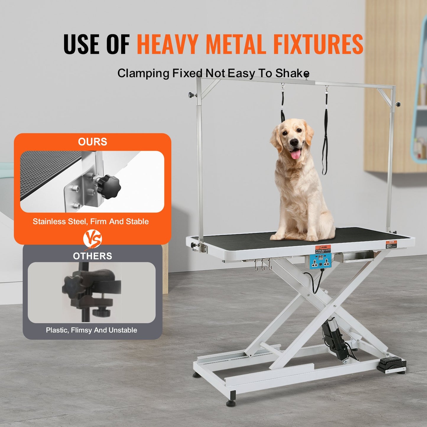 50' Electric Pet Grooming Table, Heavy Duty Dog Grooming Arm For Large Dogs, Height Adjustable Dog Grooming Station, Anti Slip Tabletop/Dog Grooming Station, Max Bearing 400LBS
