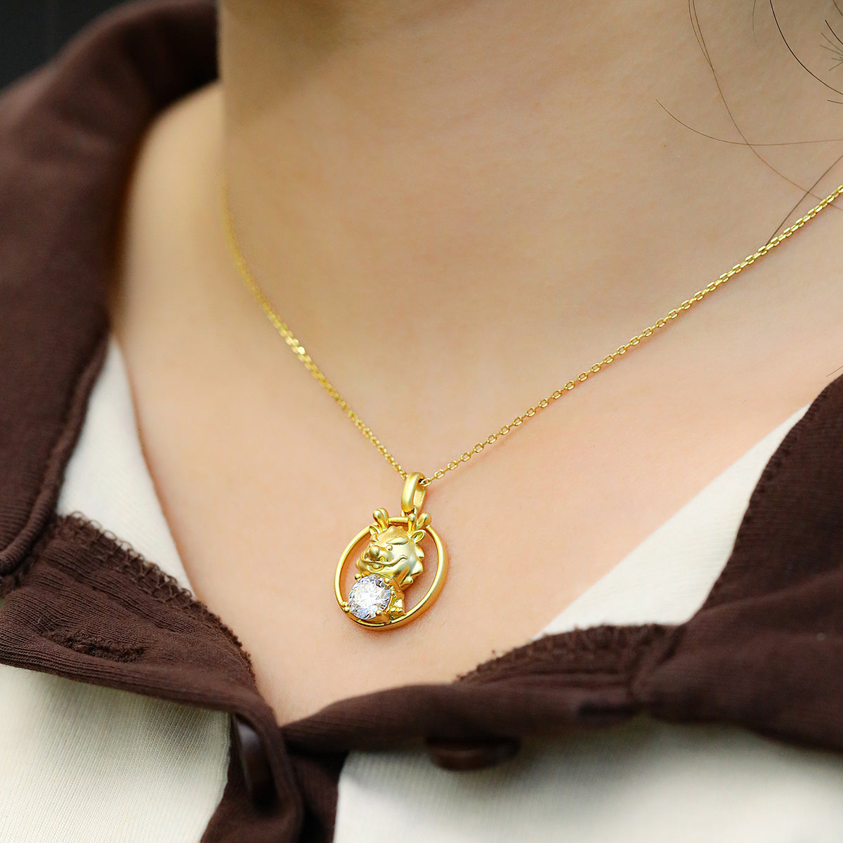 S925 Sterling Silver Gold Plated 1ct D Color VVS1 Moissanite Dragon Necklace 4.7g Chinese Zodiac Benmingnian Gift GRA Certified Gift Box